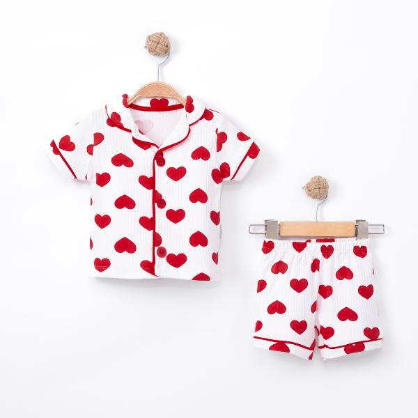 Kalp Baskılı Kız Bebek İkili Takım