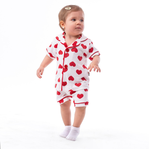 Kalp Baskılı Kız Bebek İkili Takım