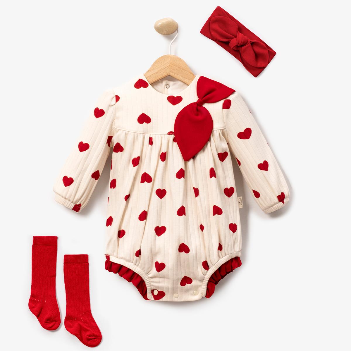 Kalp Baskılı Kız Bebek Romper