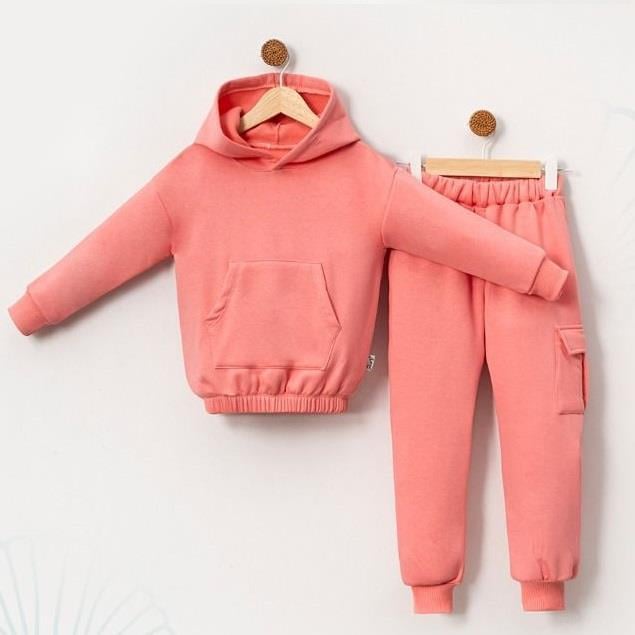 Kanguru Cepli Kız Çocuk Sweatshirtli İkili Takım