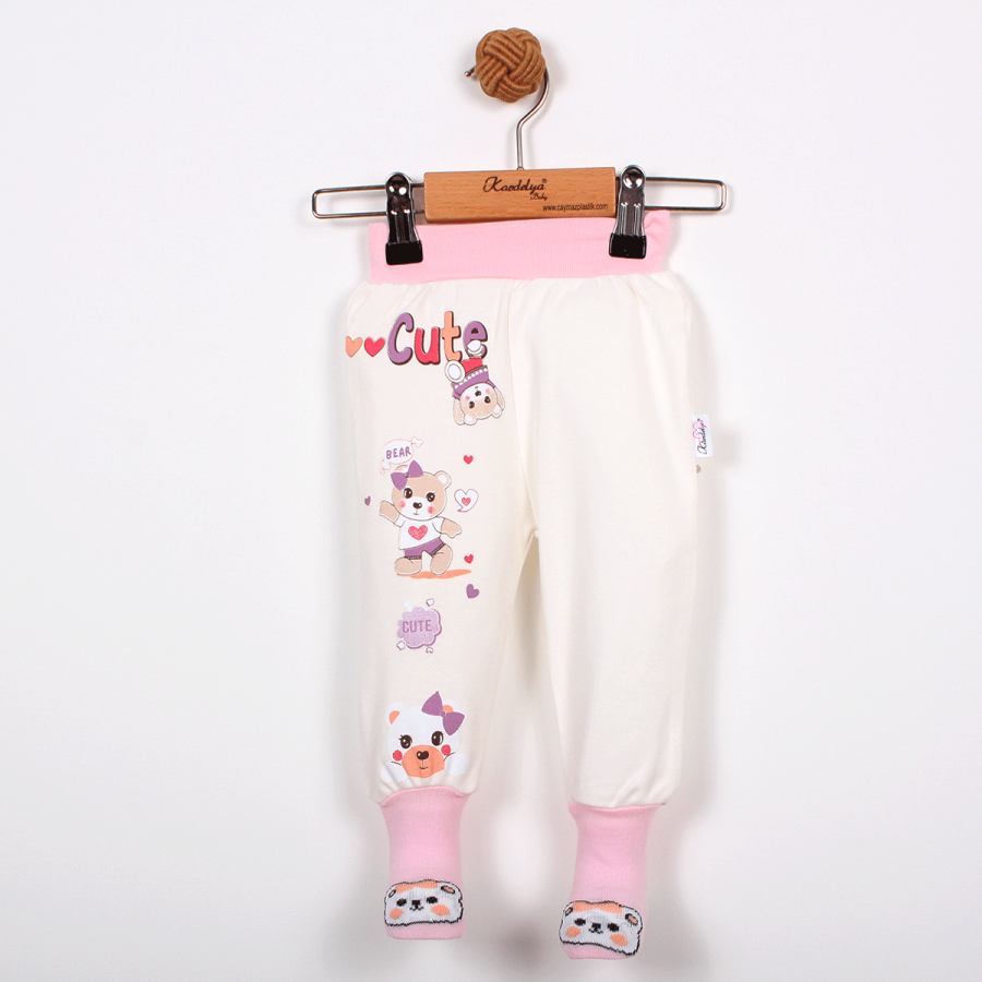 KARDELYA BABY JUTE BEAR BASKILI  KIZ BEBEK ÇORAPLI TEK ALT