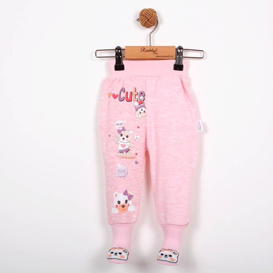 KARDELYA BABY JUTE BEAR BASKILI  KIZ BEBEK ÇORAPLI TEK ALT