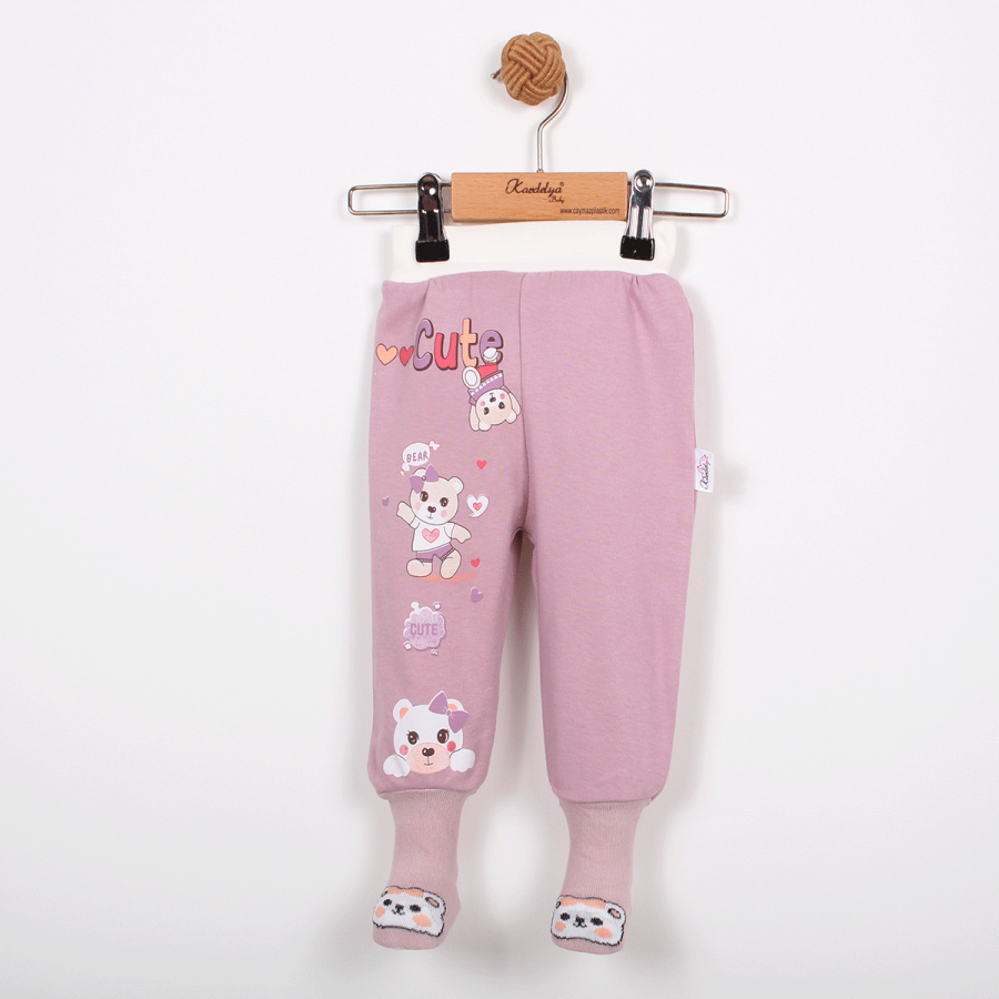 KARDELYA BABY JUTE BEAR BASKILI  KIZ BEBEK ÇORAPLI TEK ALT