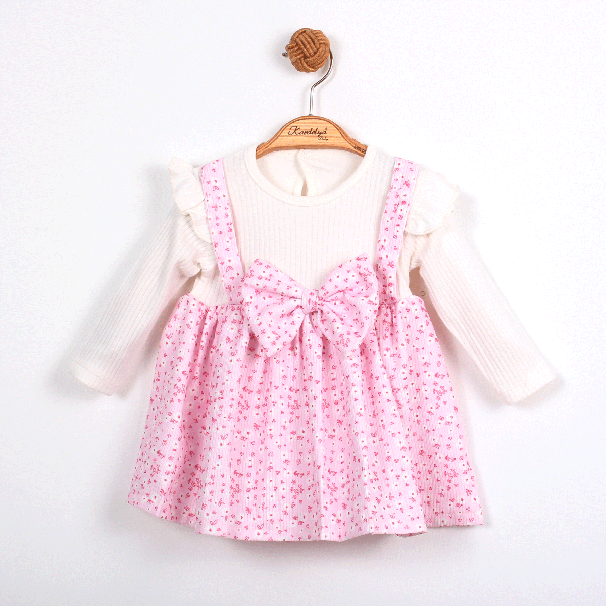 KARDELYA BEBE ÇİÇEKLİ PAPYONLU KIZ ÇOCUK ŞÖNİL ELBİSE