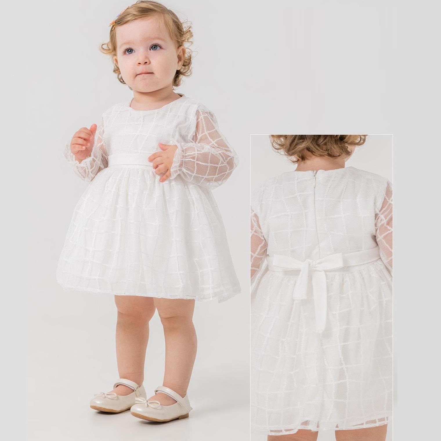 Kare Desenli Kız Bebek Elbise