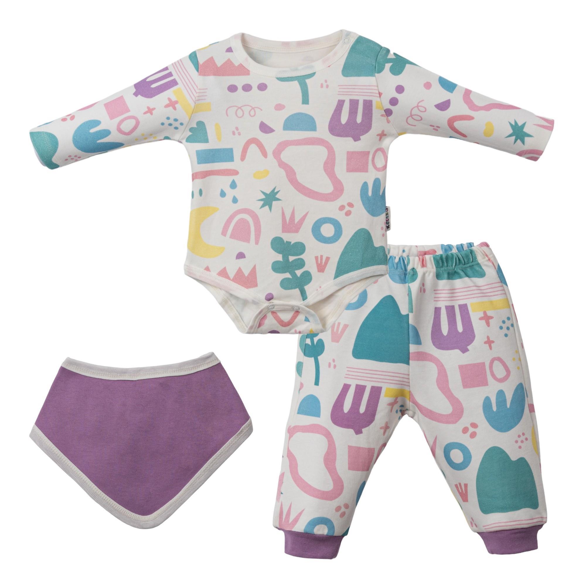 Karma Desenli Kız Bebek Fularlı Badili Takım