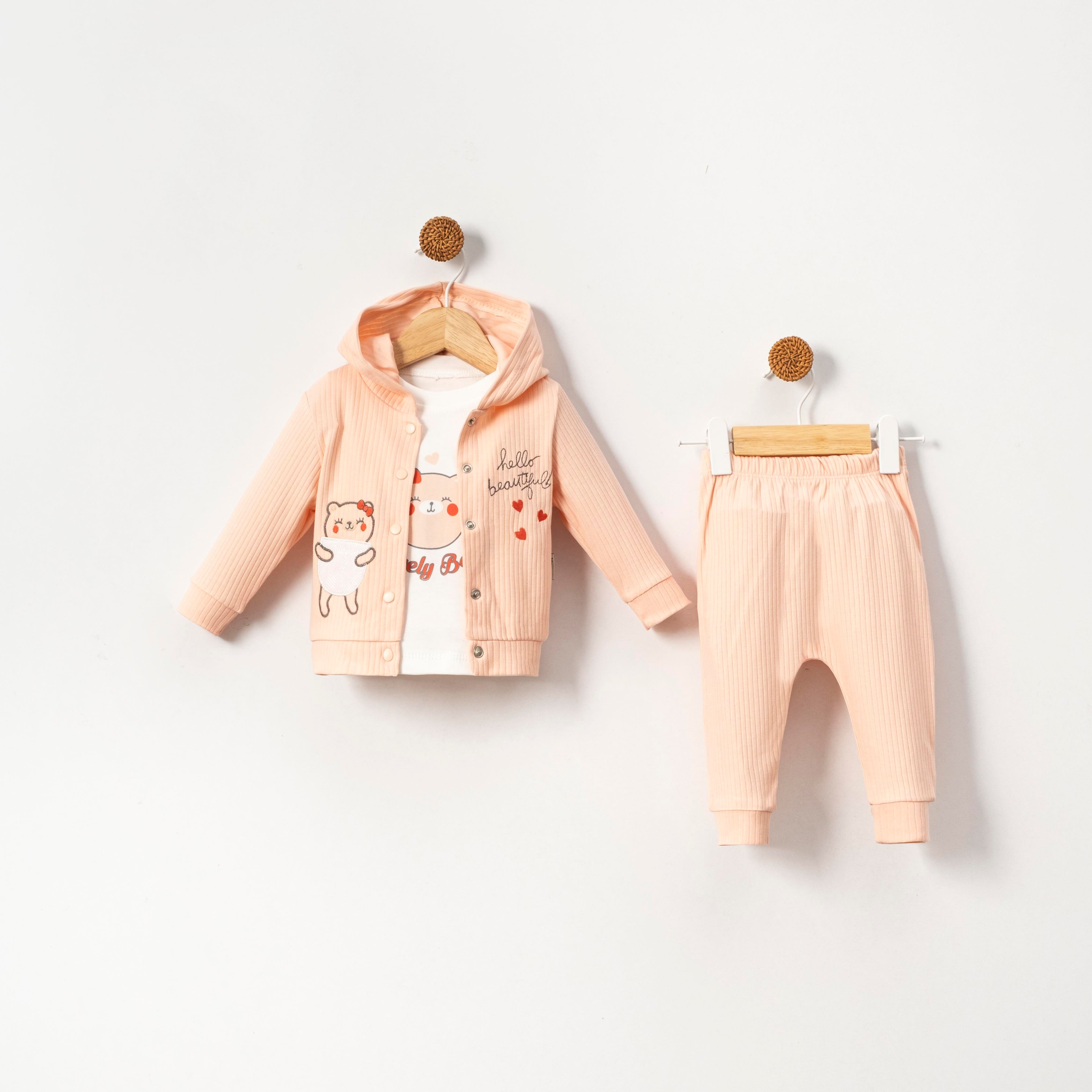 KİDSERİA AYICIK BASKILI KIZ BEBEK 3 LÜ TAKIM