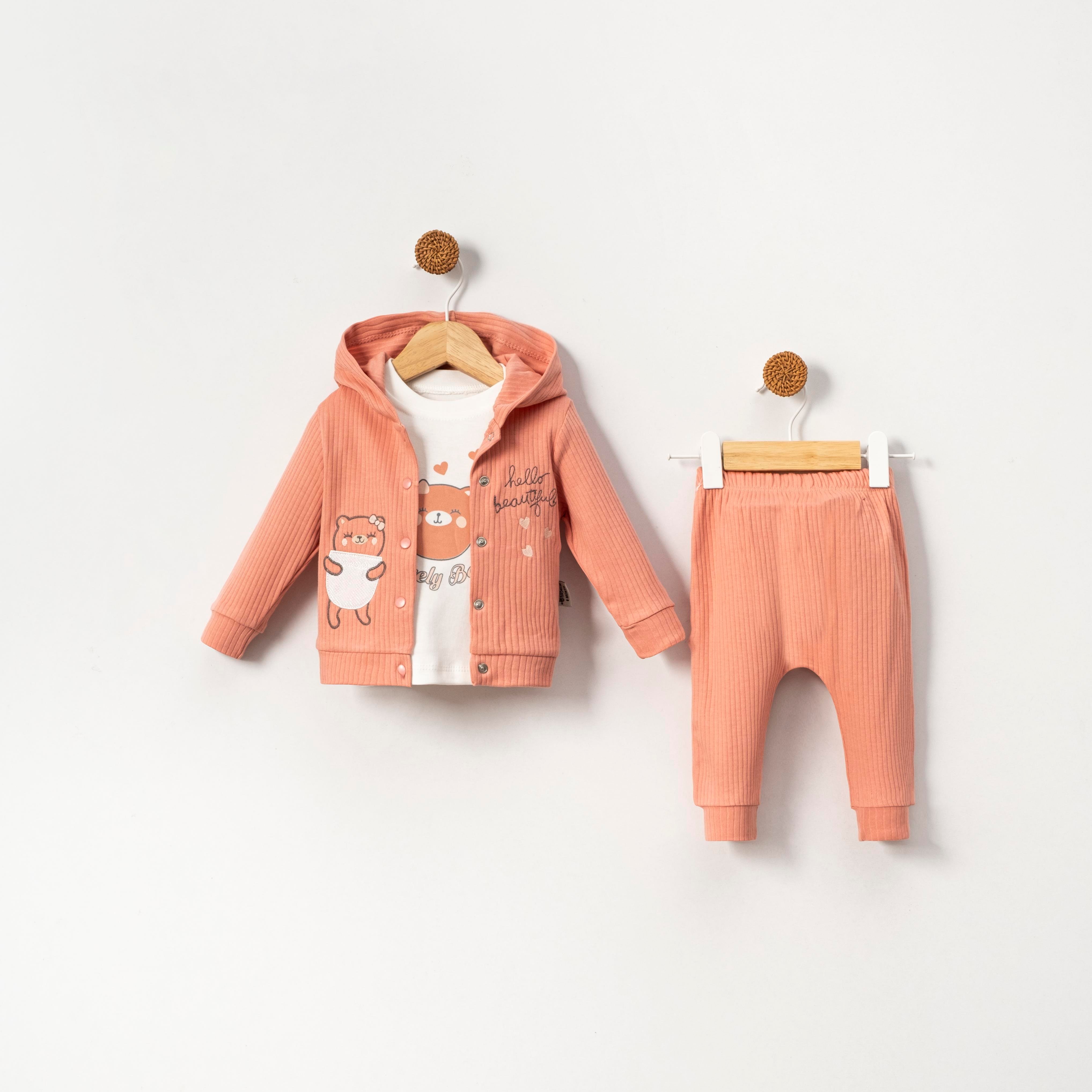 KİDSERİA AYICIK BASKILI KIZ BEBEK 3 LÜ TAKIM