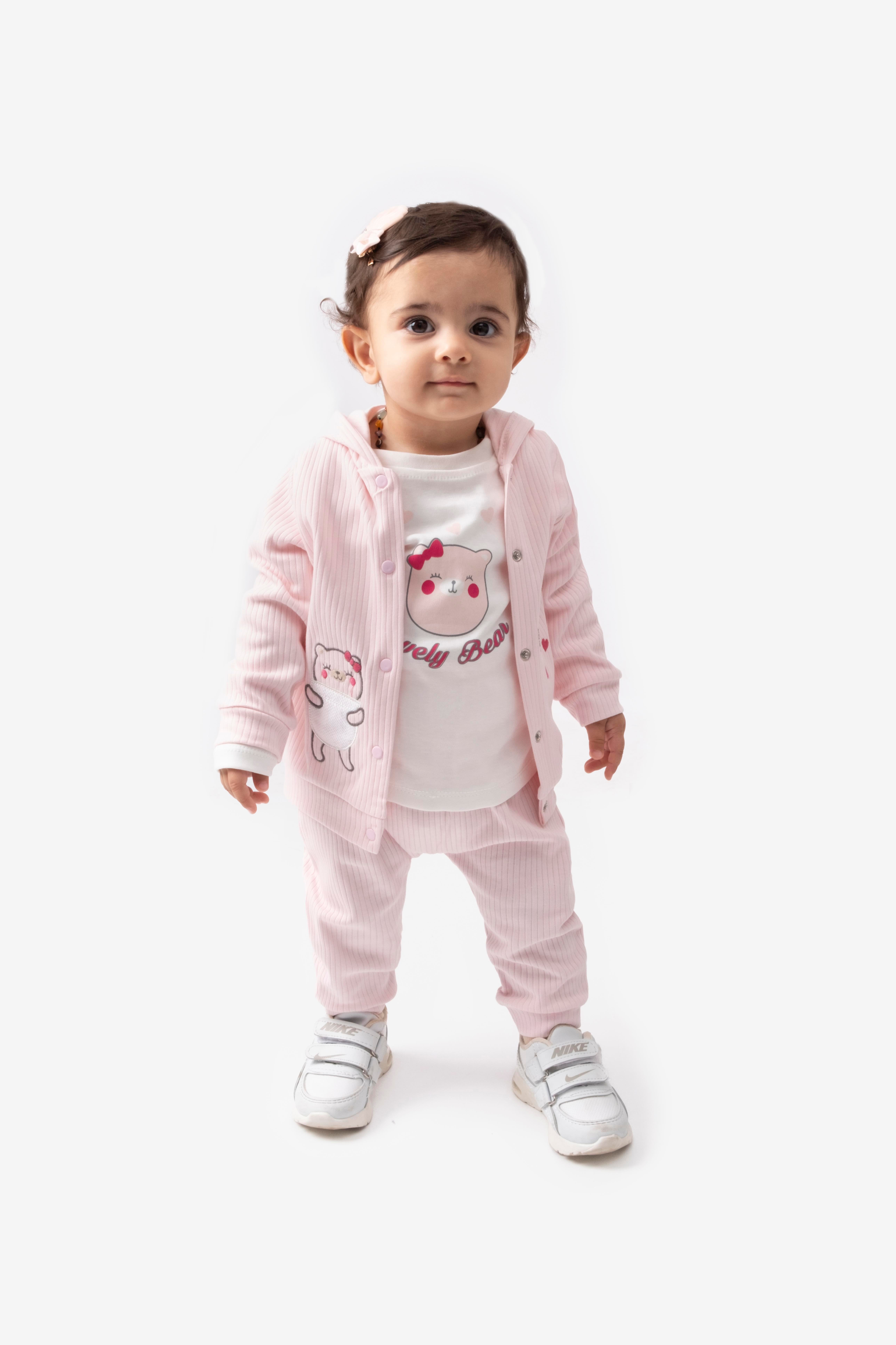 KİDSERİA AYICIK BASKILI KIZ BEBEK 3 LÜ TAKIM