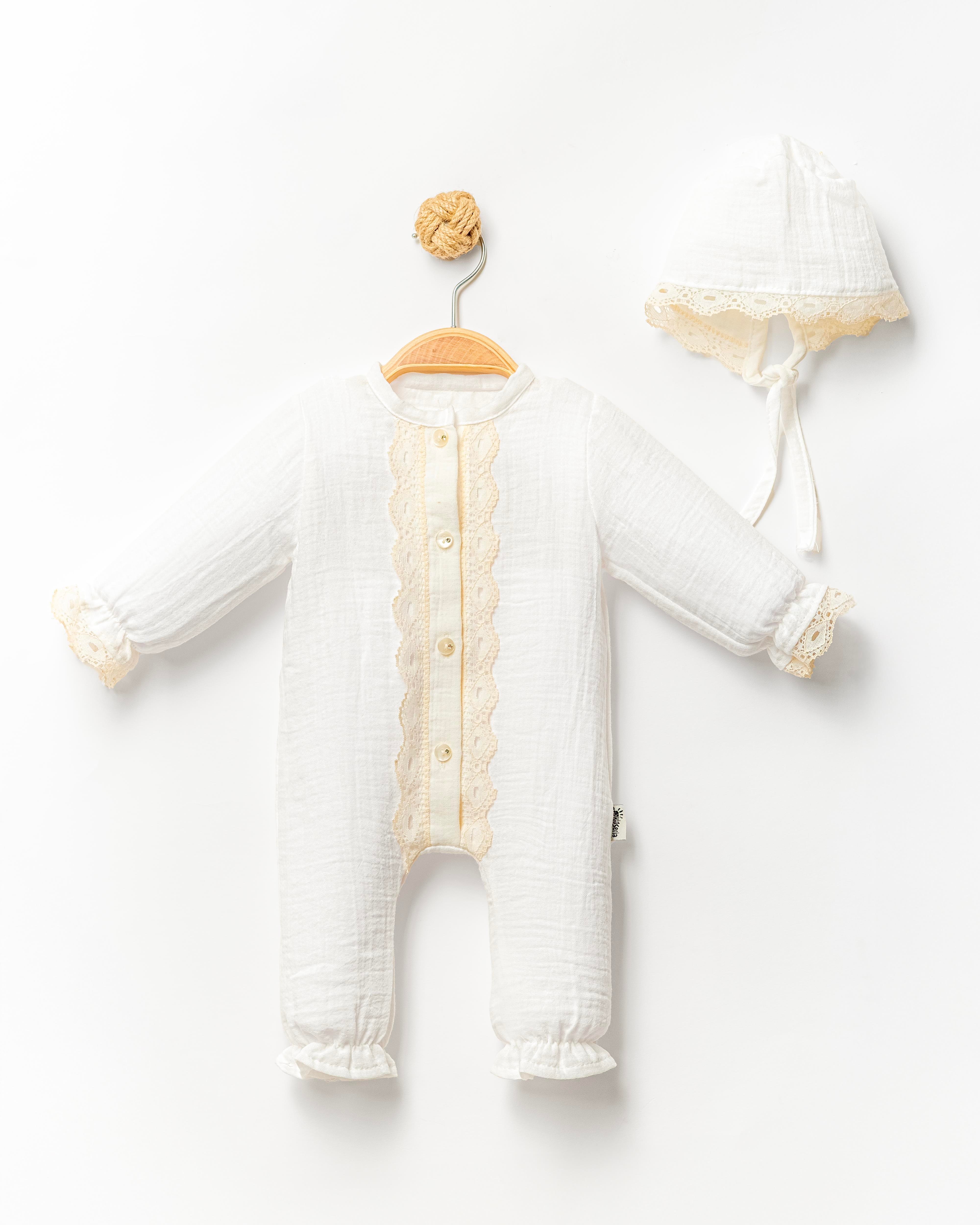 KİDSERİA BEBE KUMAŞ DANTELLİ KIZ BEBEK TULUM