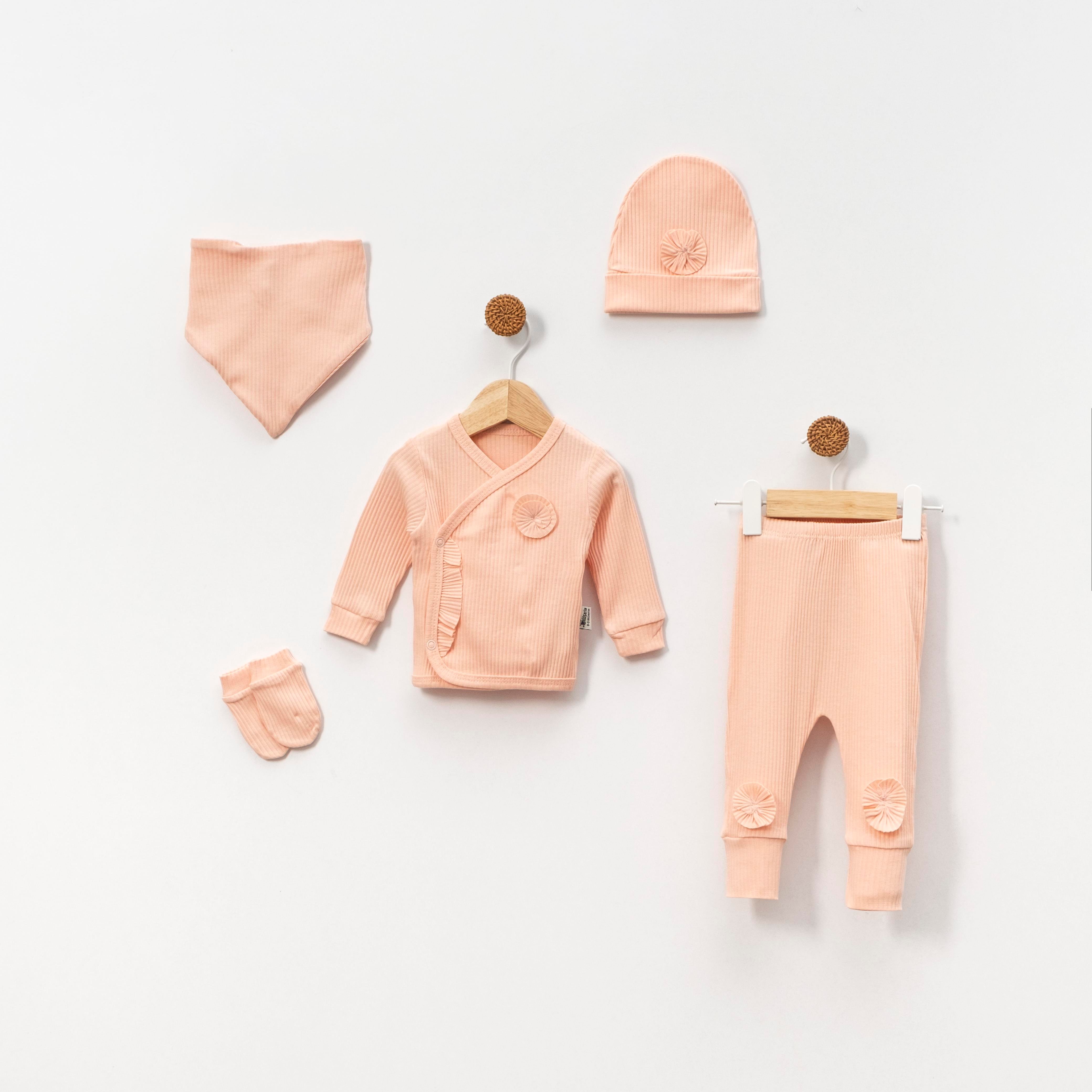 KİDSERİA ÇİÇEK DETAYLI KIZ BEBEK 5 Lİ SET 0-3 AY