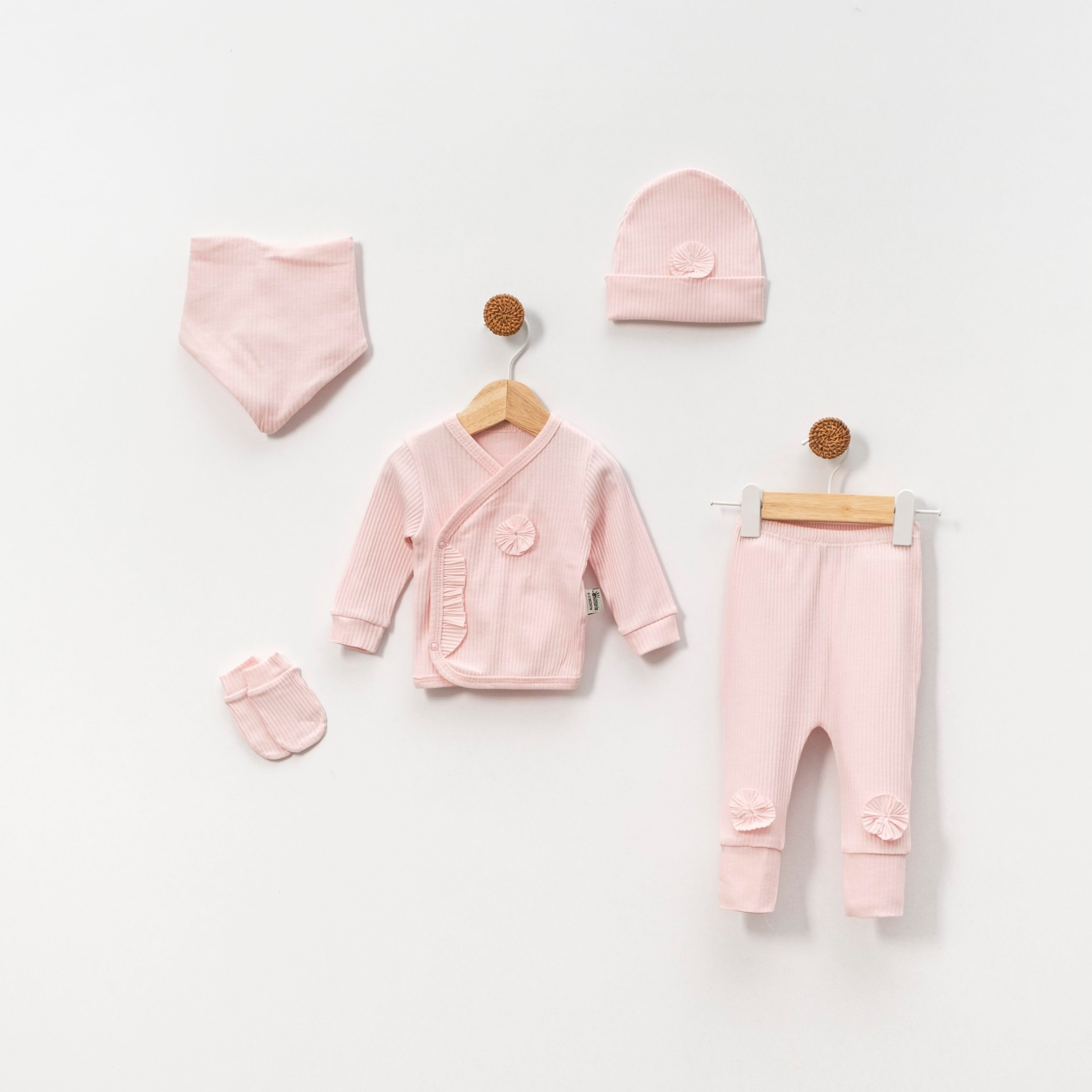 KİDSERİA ÇİÇEK DETAYLI KIZ BEBEK 5 Lİ SET 0-3 AY