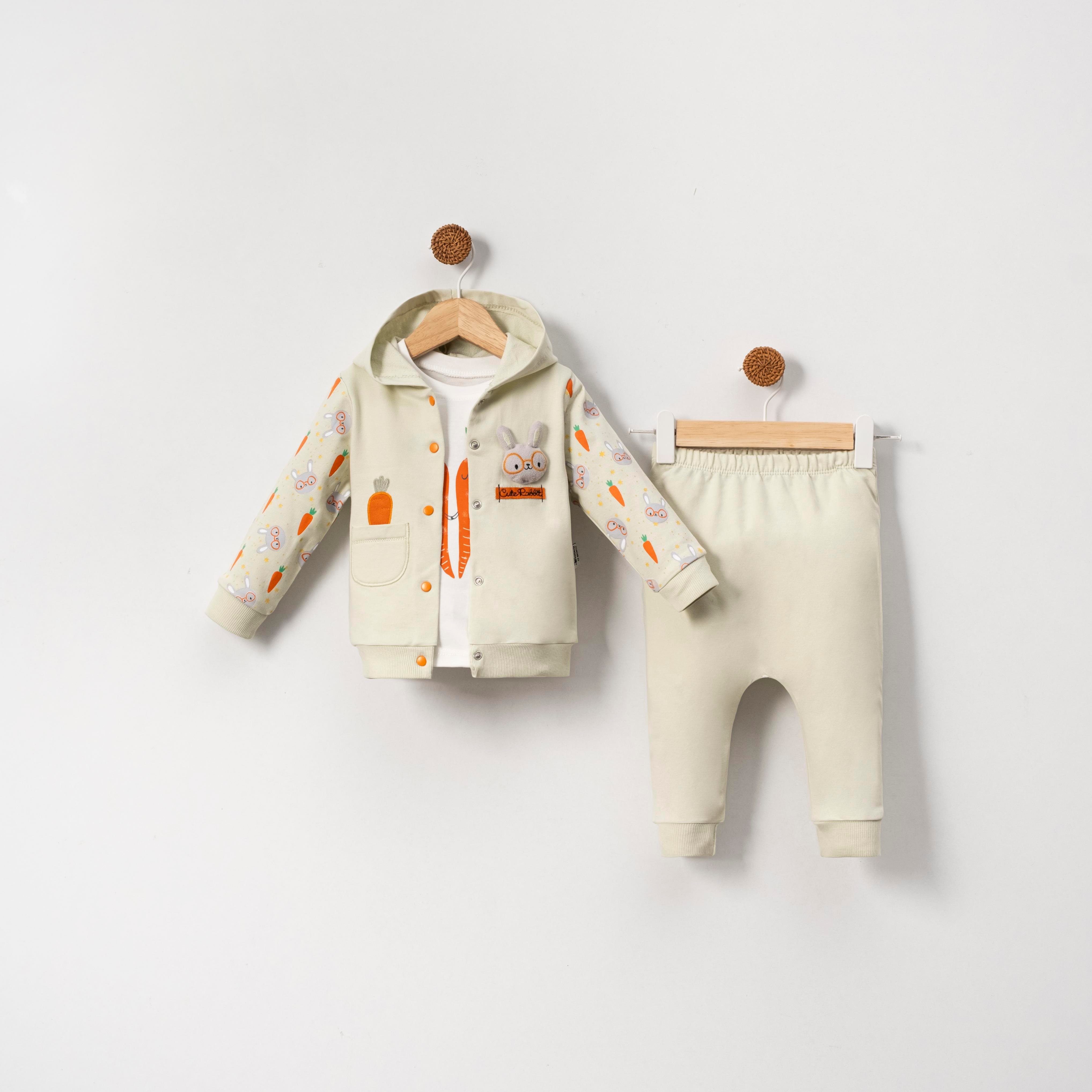 KİDSERİA HAVUÇ BASKILI KAPÜŞONLU 10 LU ERKEK BEBEK 3 LÜ TAKIM