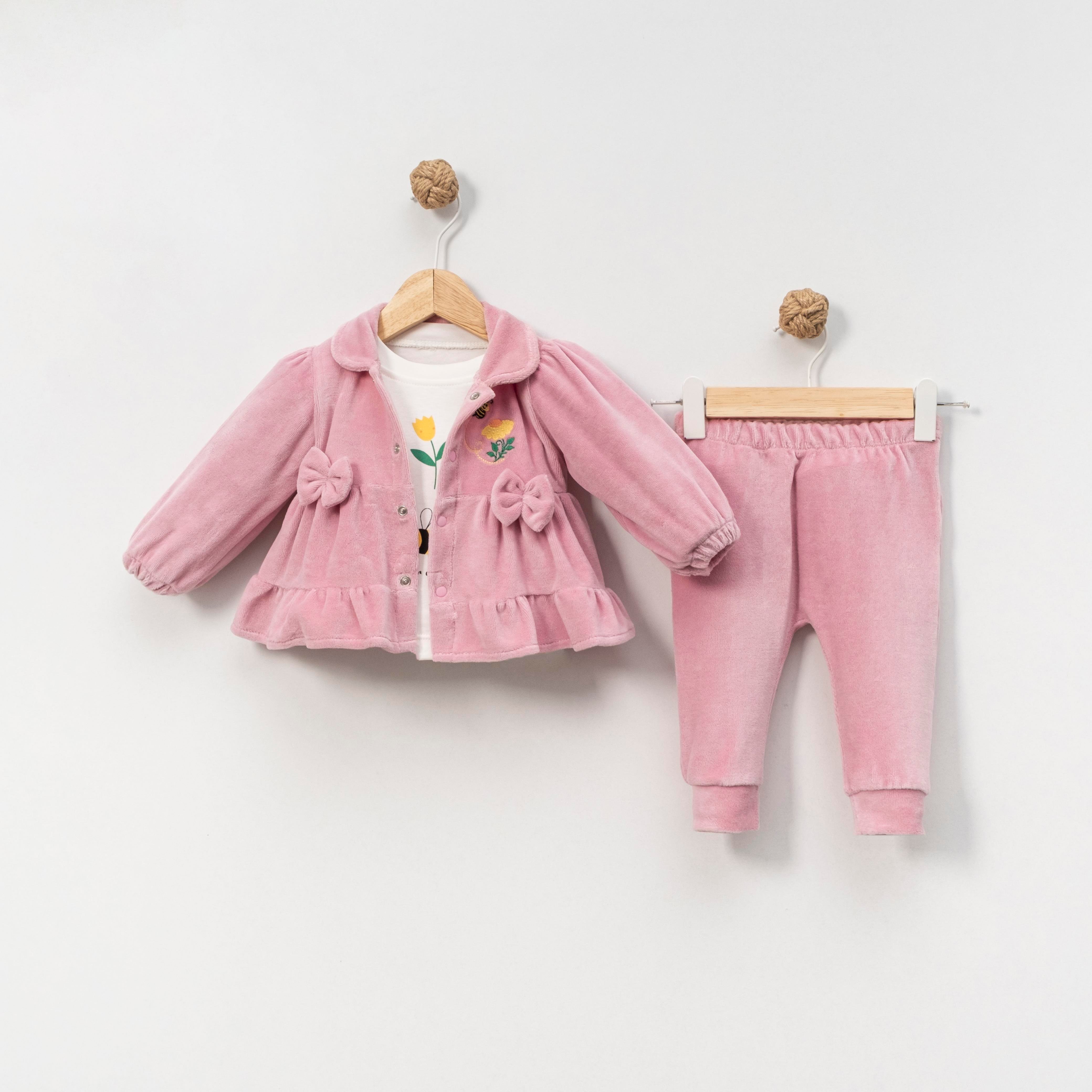 KİDSERİA KADİFE KIZ  BEBEK 3 LÜ TAKIM