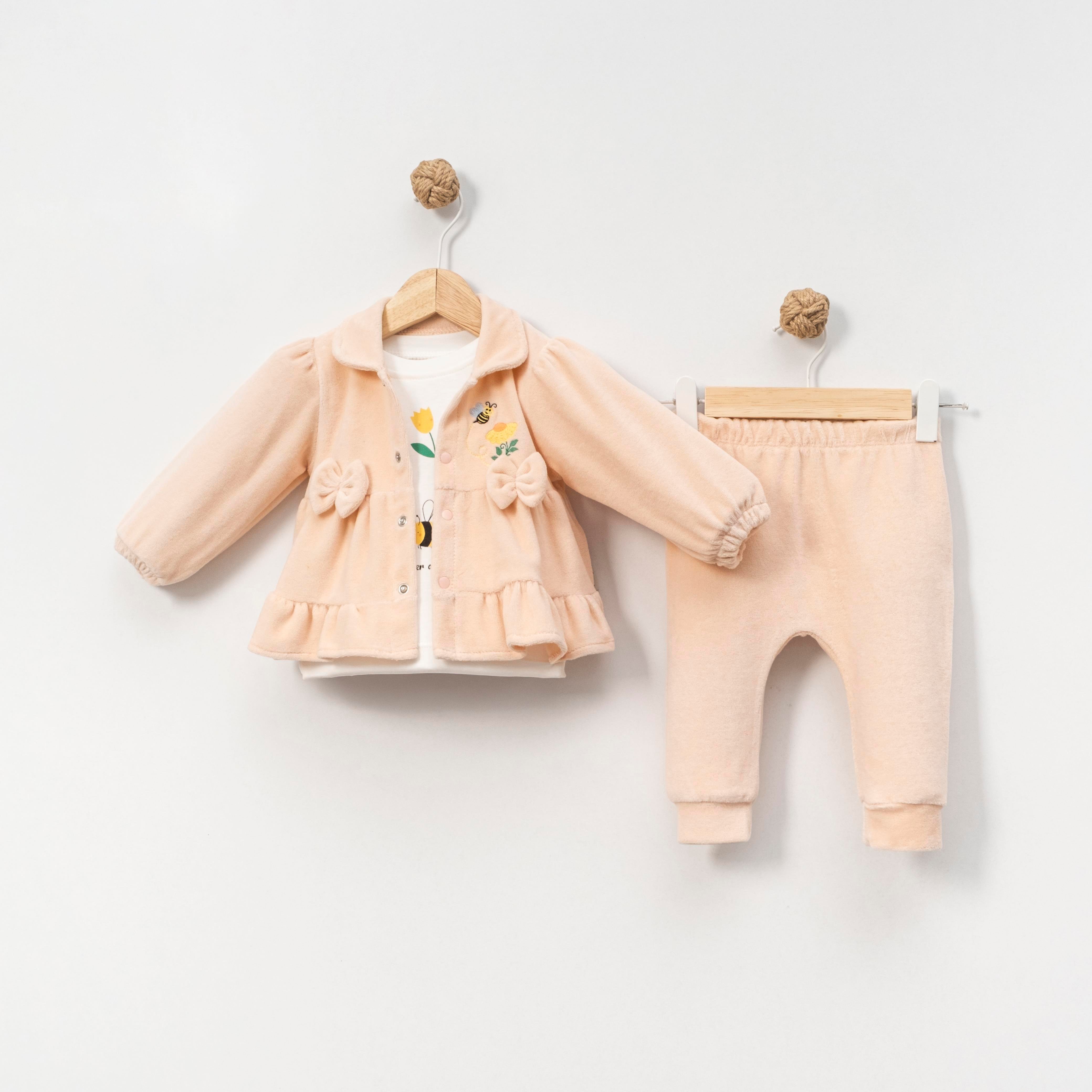 KİDSERİA KADİFE KIZ  BEBEK 3 LÜ TAKIM