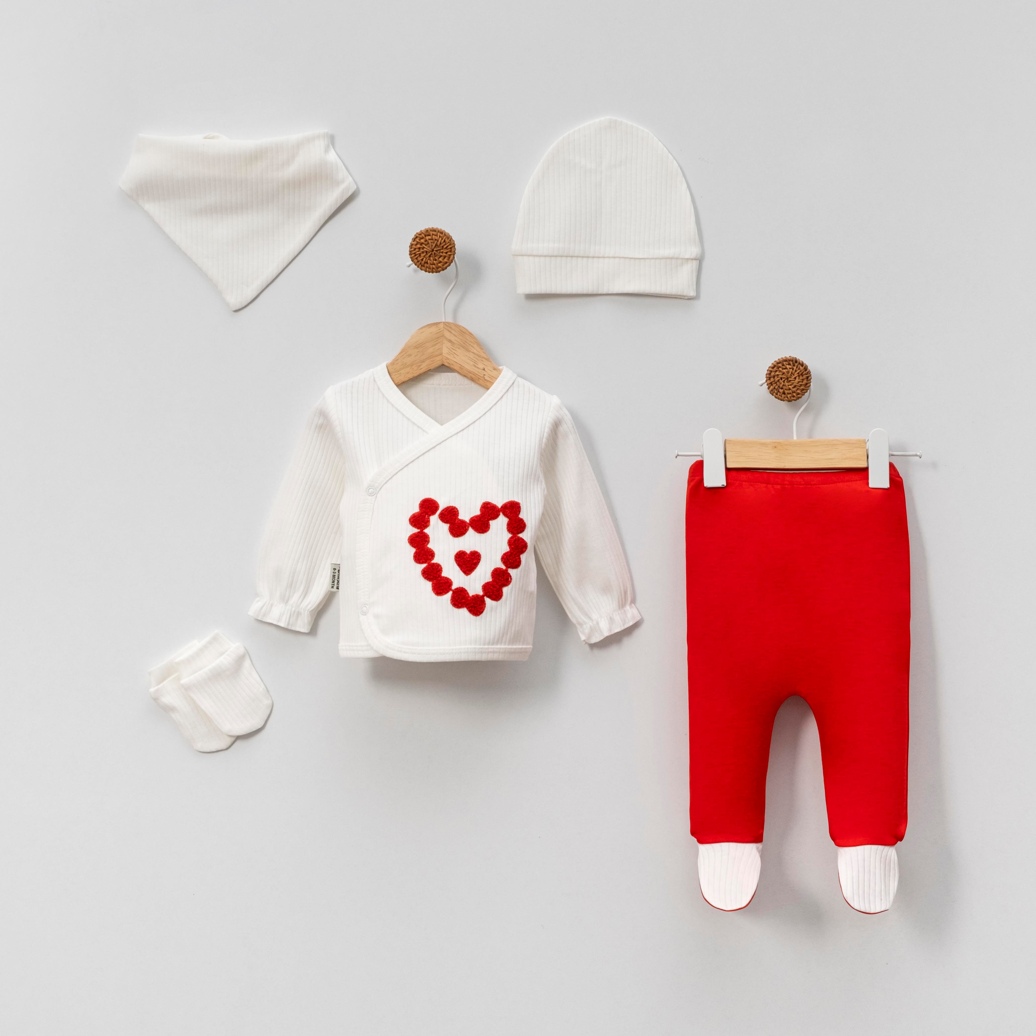 KİDSERİA KALP DETAYLI KIZ BEBEK 5 Lİ SET 0-3 AY