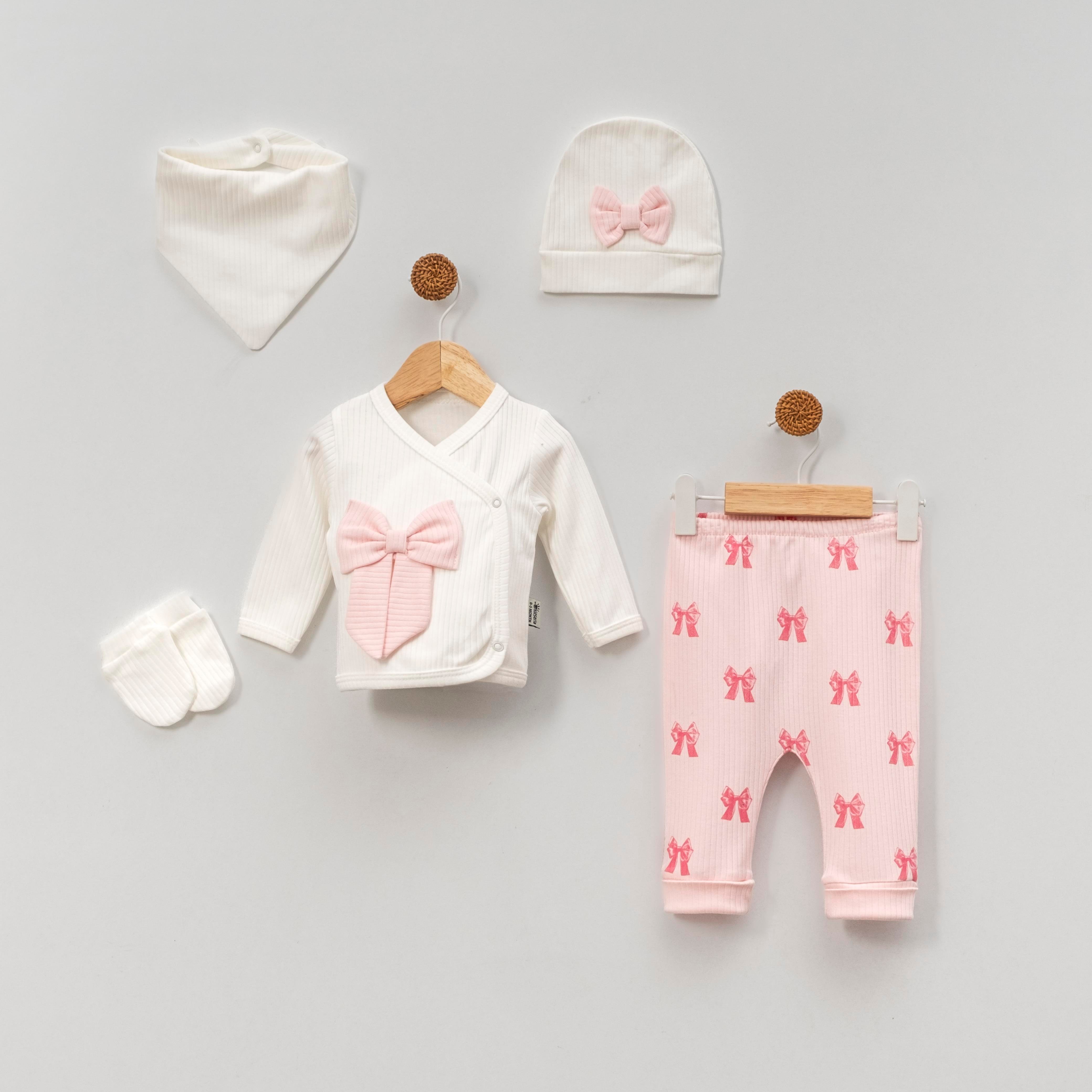 KİDSERİA KURDELA DETAYLI KIZ BEBEK 5 Lİ SET 0-3 AY