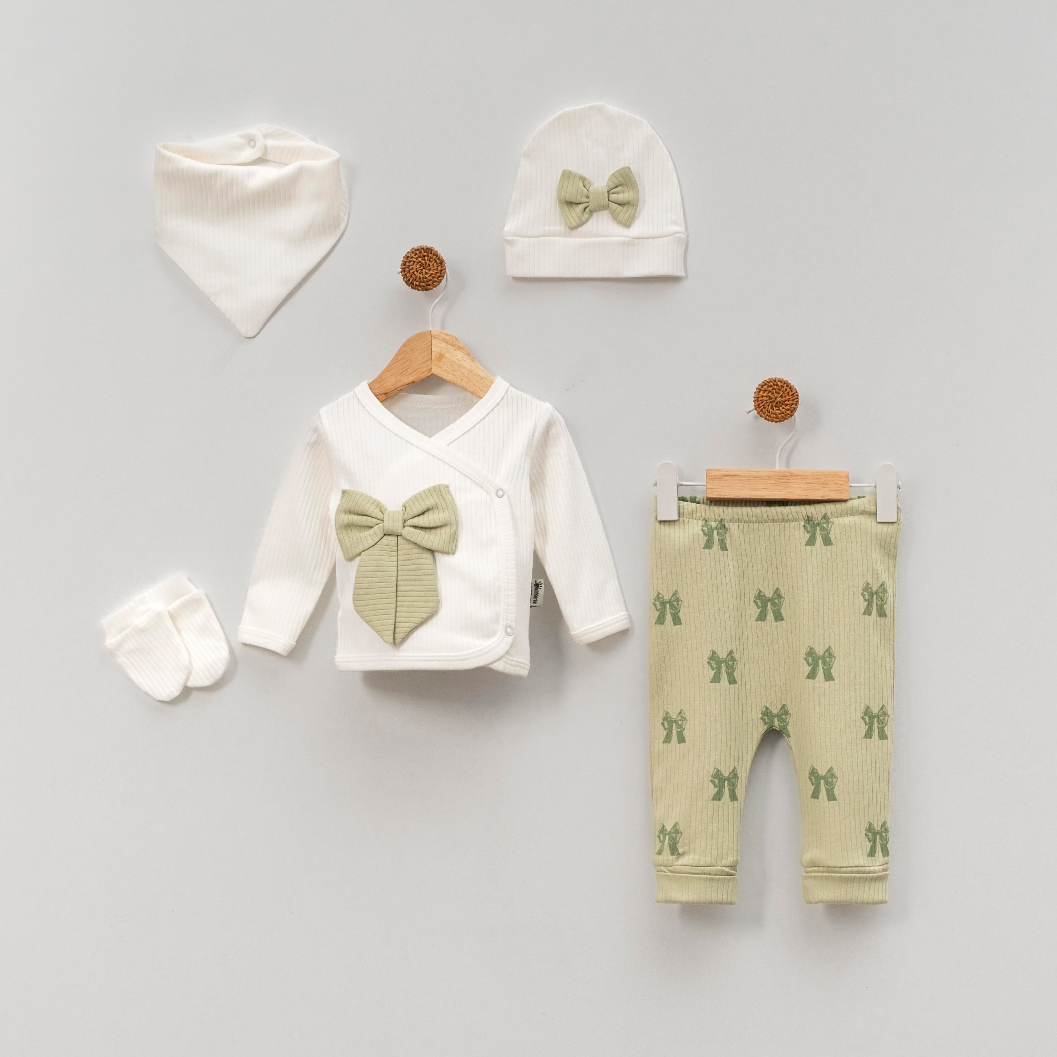 KİDSERİA KURDELA DETAYLI KIZ BEBEK 5 Lİ SET 0-3 AY