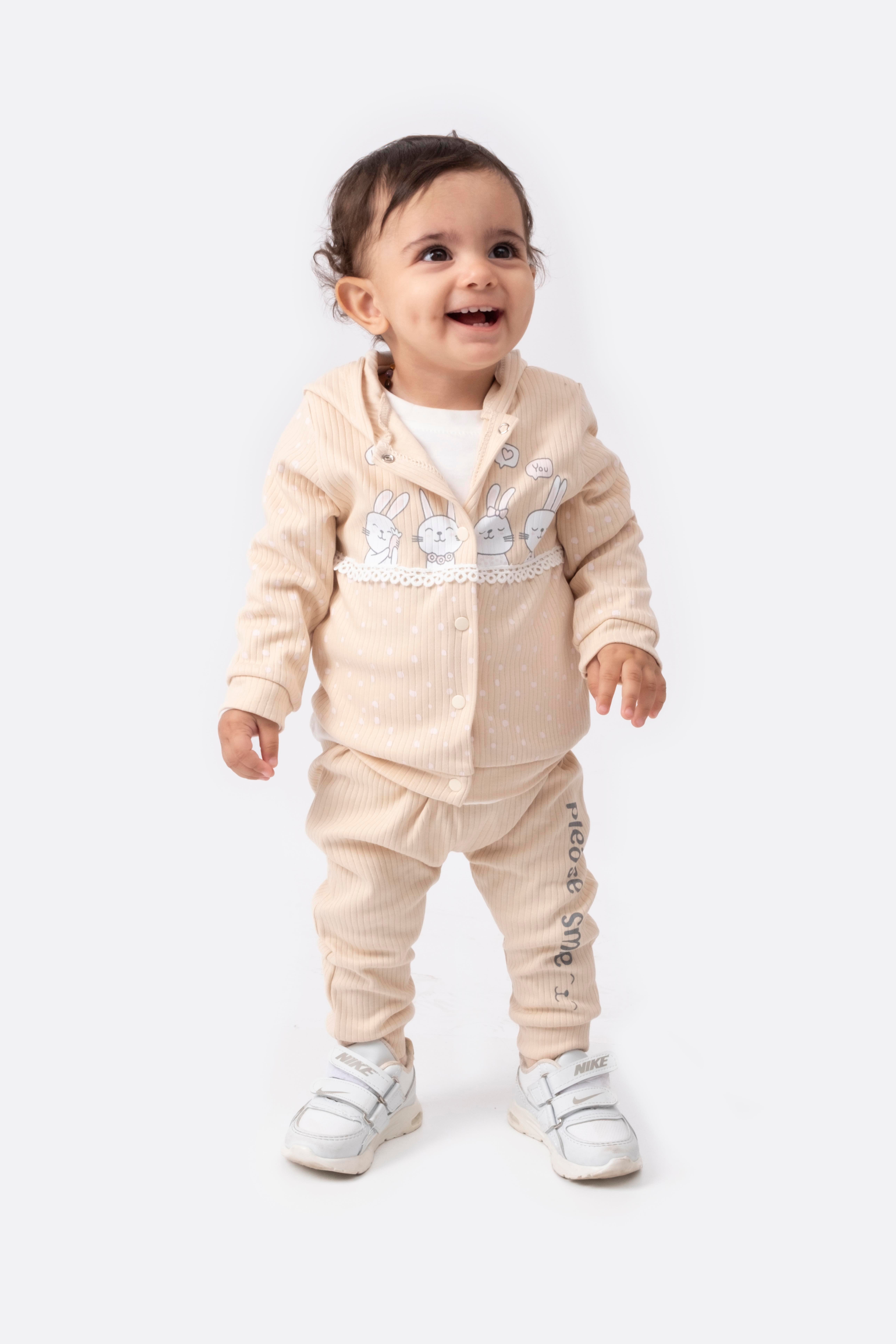 KİDSERİA TAVŞAN BASKILI KIZ BEBEK 3 LÜ TAKIM