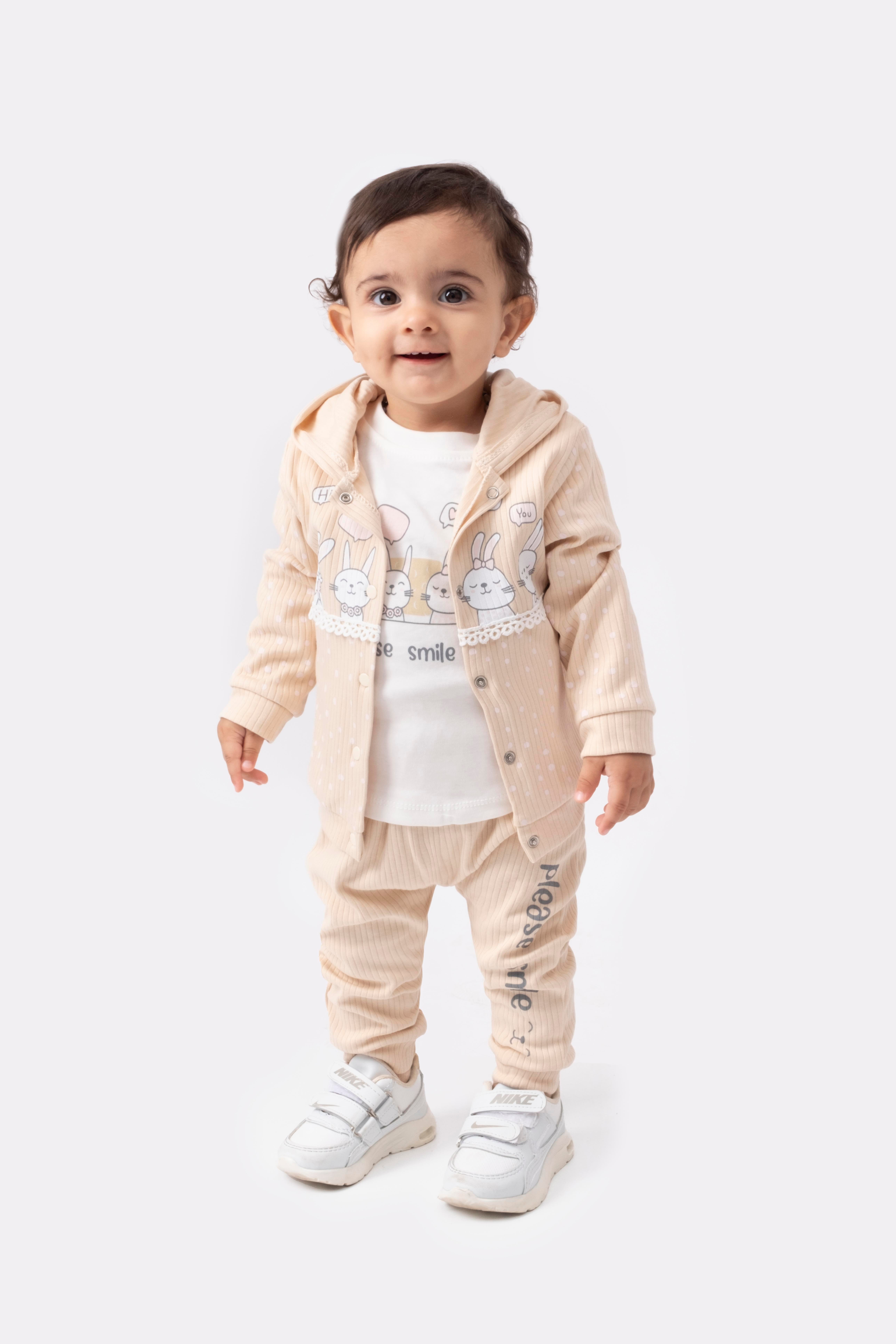 KİDSERİA TAVŞAN BASKILI KIZ BEBEK 3 LÜ TAKIM