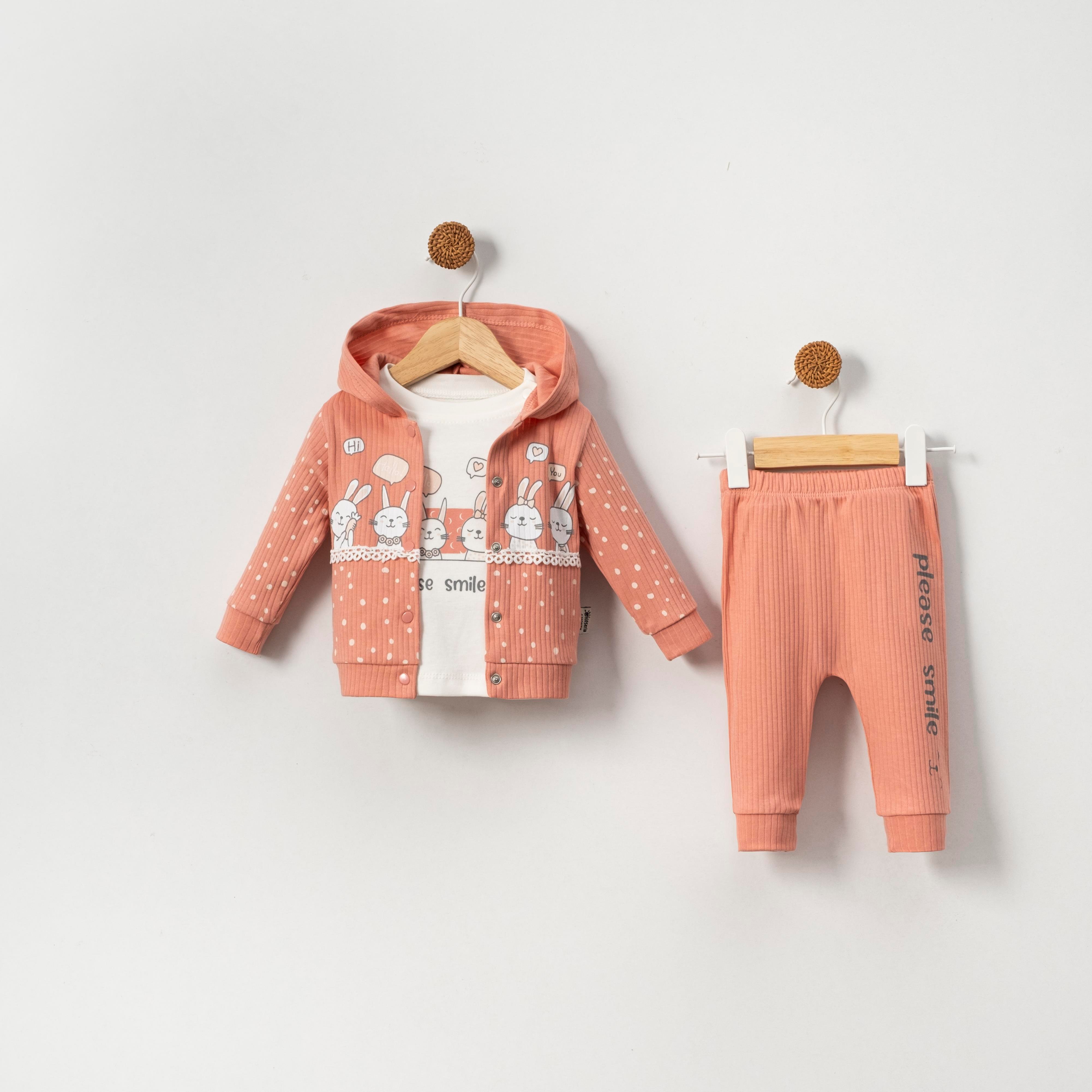 KİDSERİA TAVŞAN BASKILI KIZ BEBEK 3 LÜ TAKIM