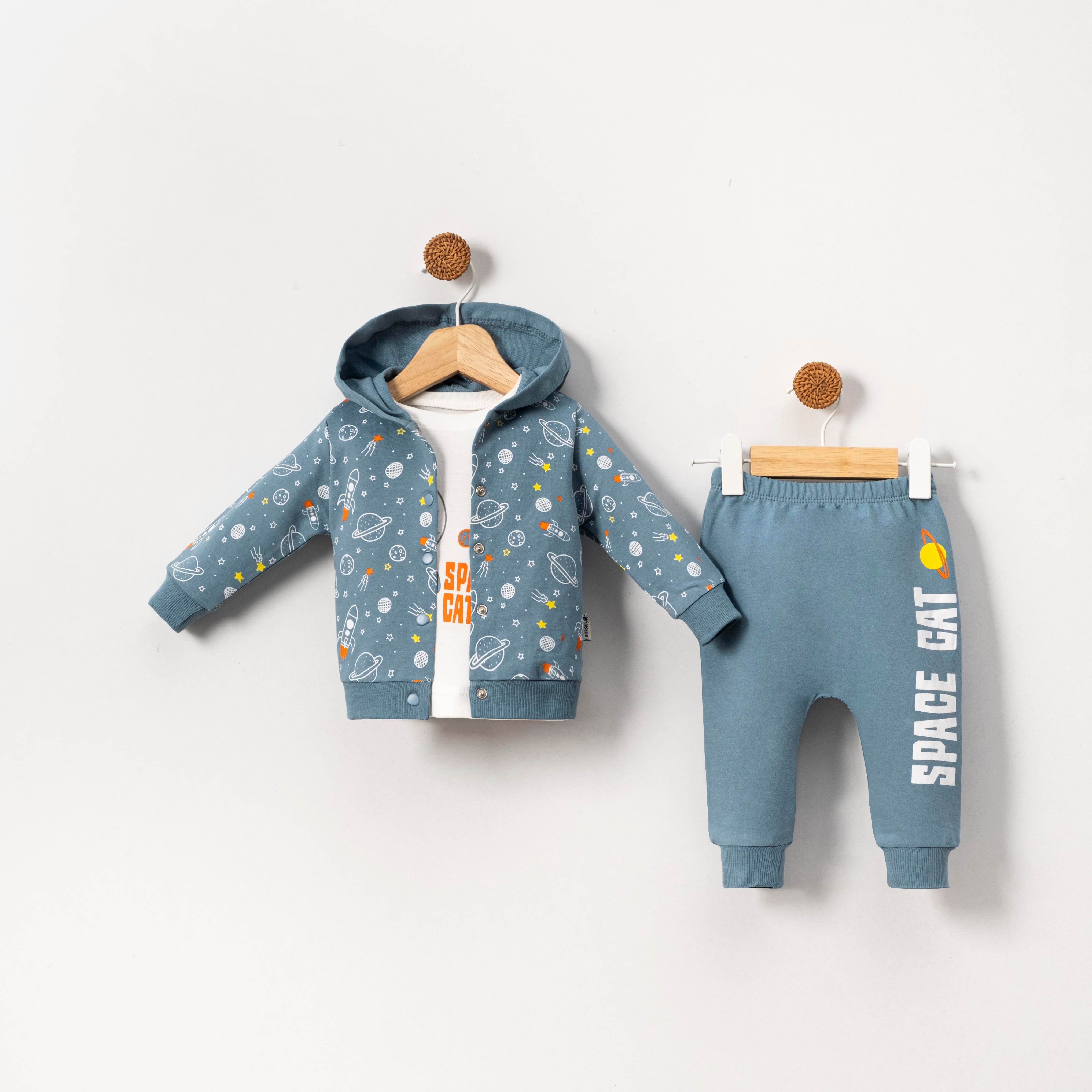 KİDSERİA UZAY TEMALI KAPÜŞONLU 10 LU ERKEK BEBEK 3 LÜ TAKIM