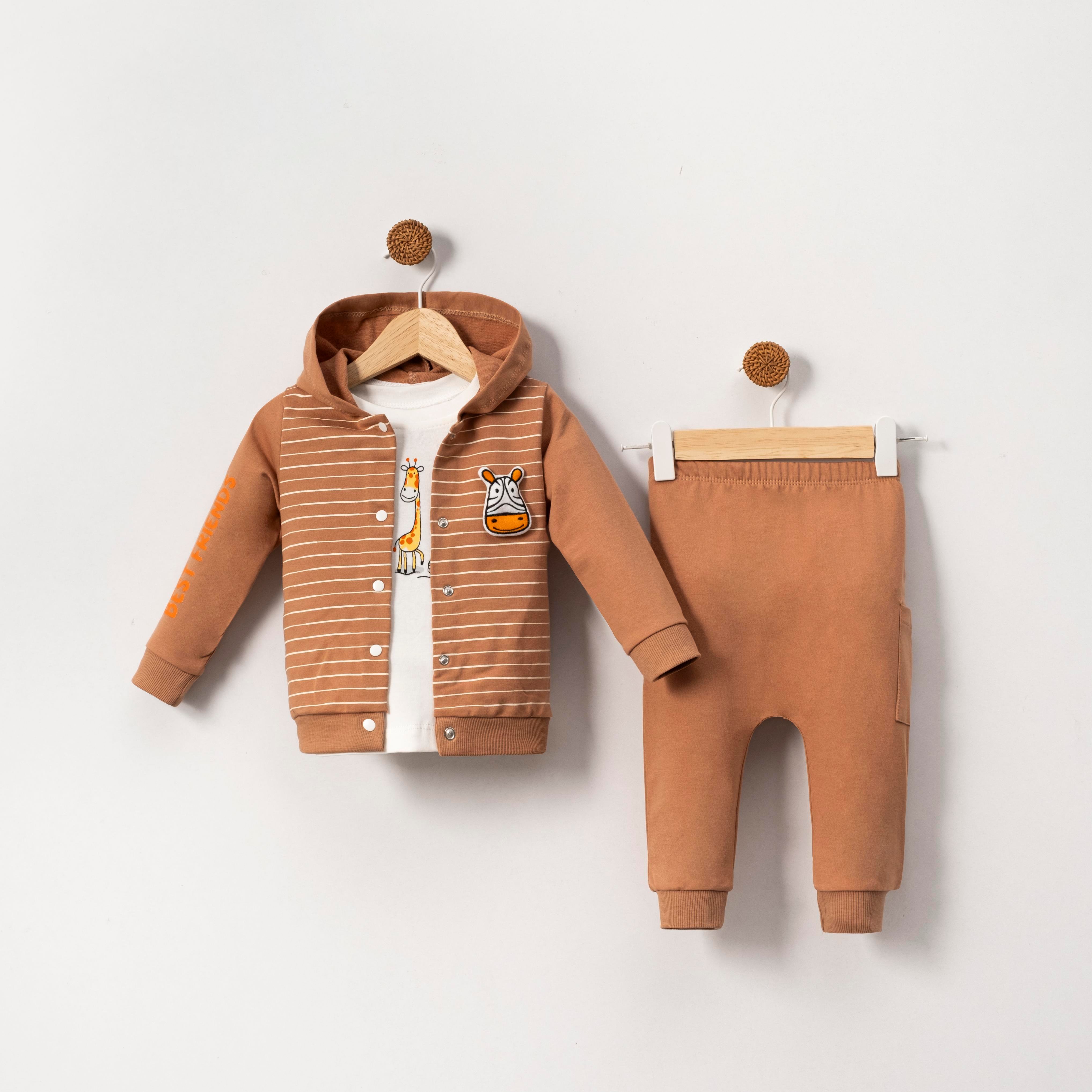 KİDSERİA ZÜRAFA ARMALI ÇİZGİLİ ERKEK BEBEK 3 LÜ TAKIM