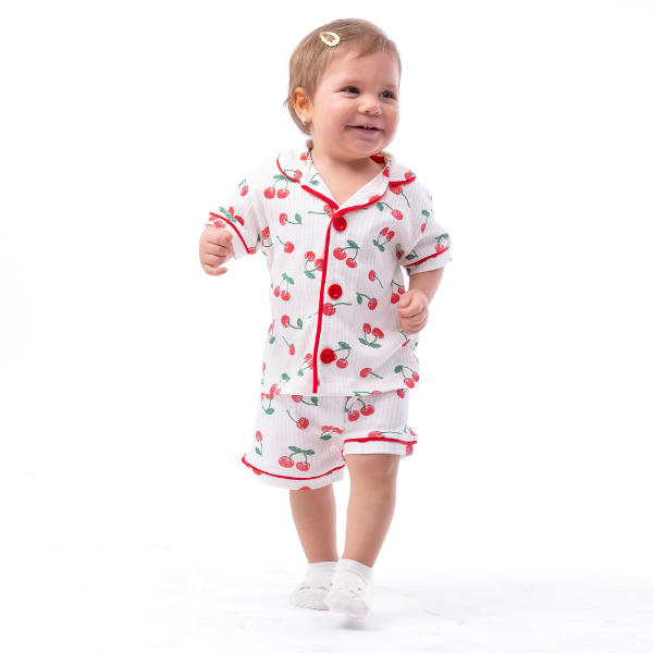 Kiraz Baskılı Kız Bebek İkili Takım