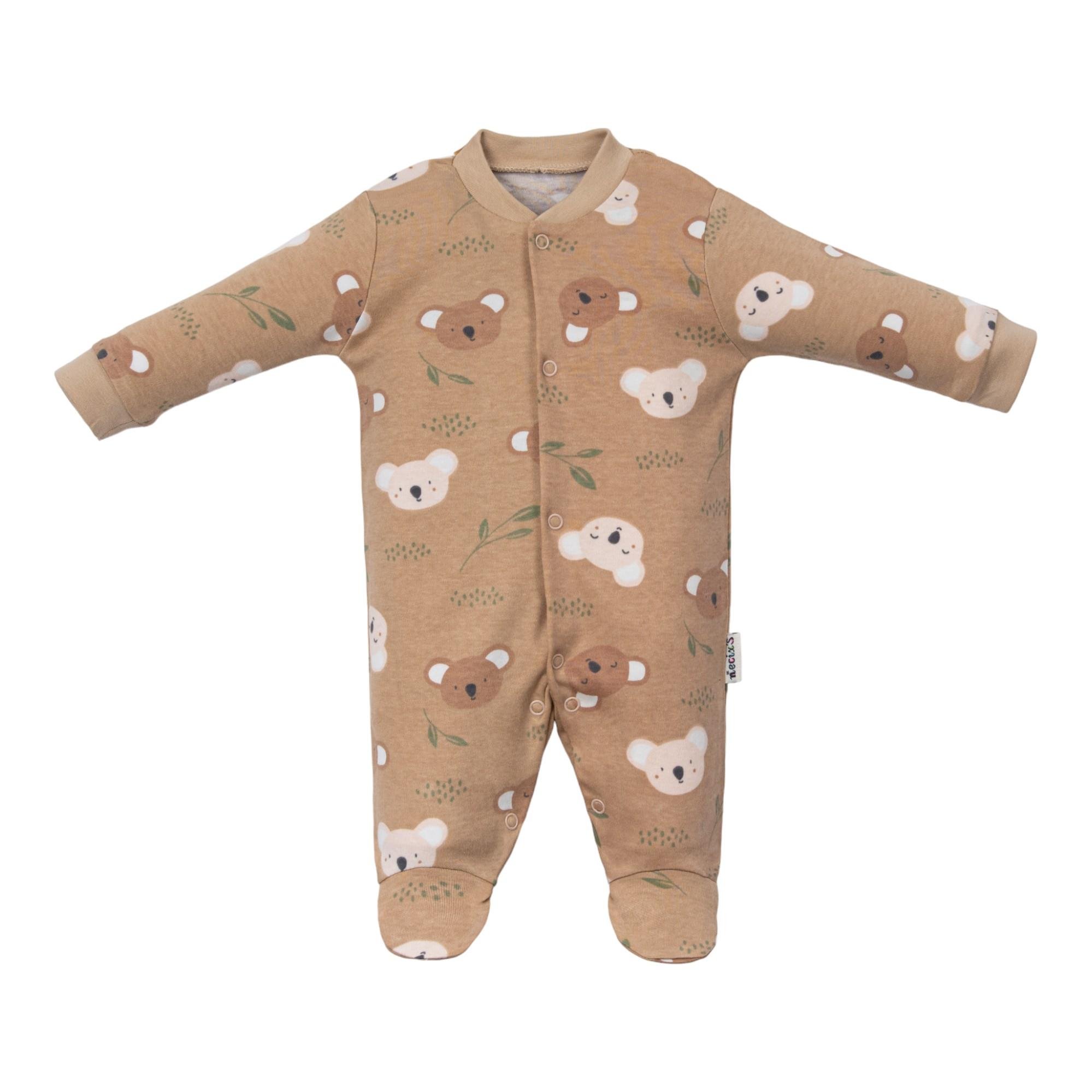 Koala Baskılı Erkek Bebek Patikli Üçlü Tulum