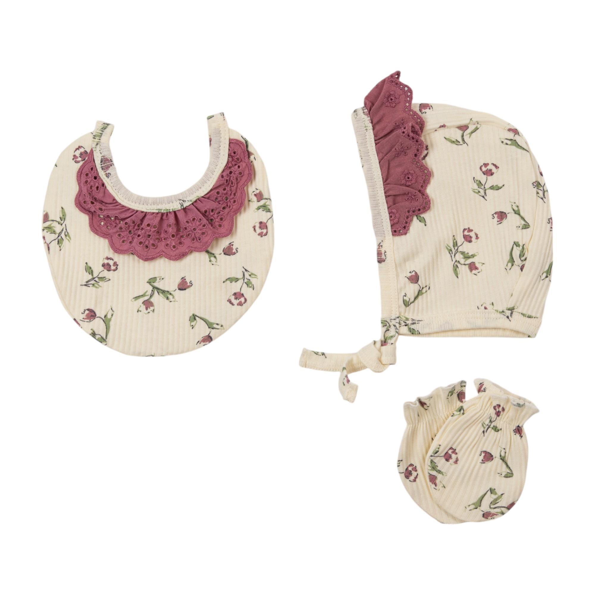 Lale Baskılı Kız Bebek Hastane Çıkışı Beşli Set