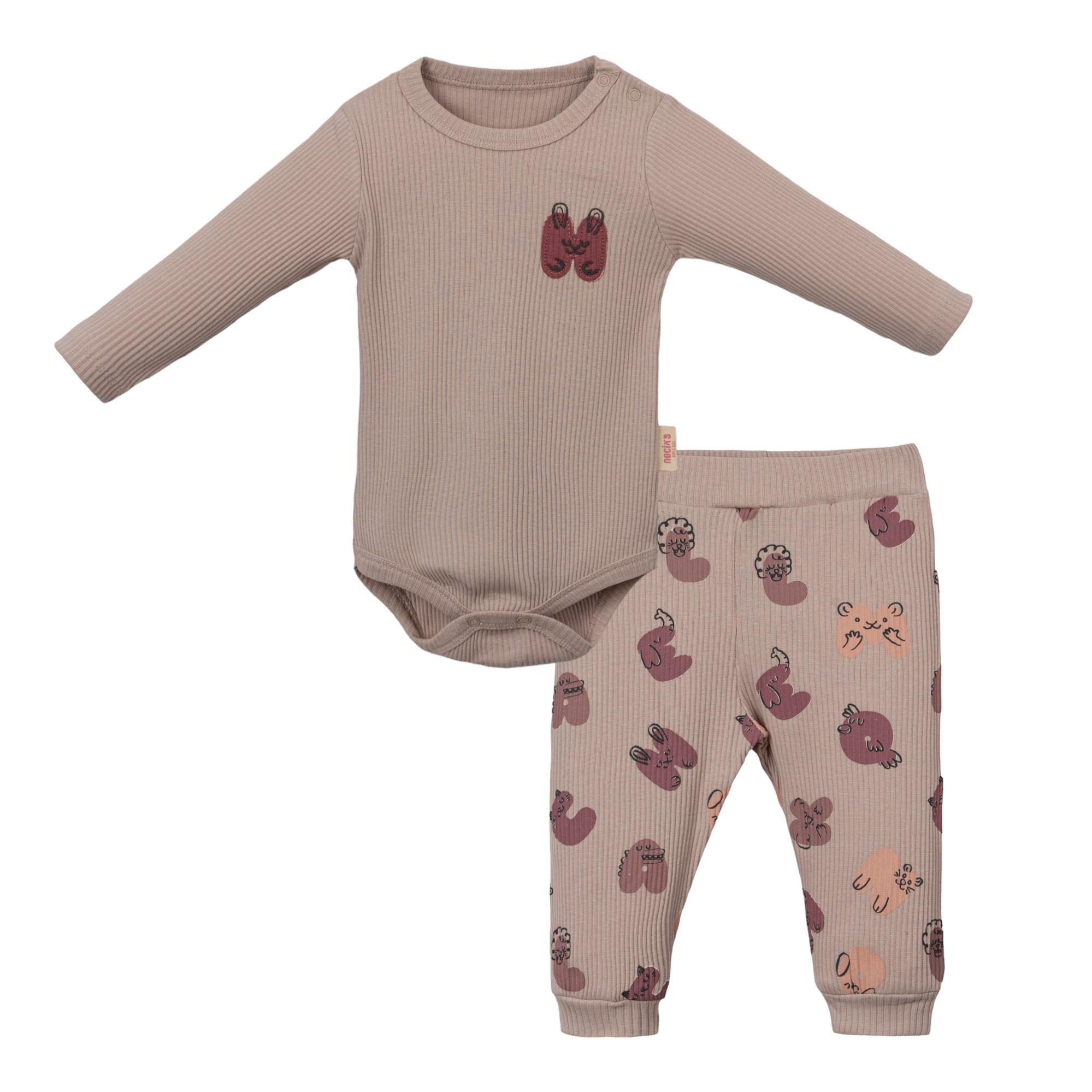 Letter Animal Figürlü Erkek Bebek Bodyli Takım