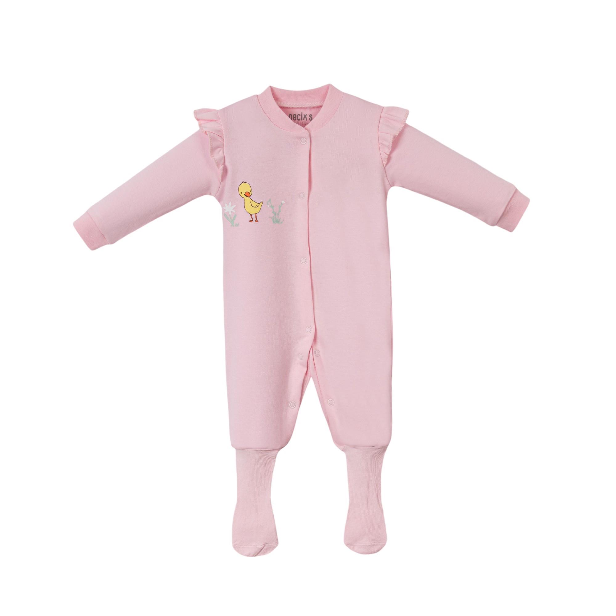 Manolya Ördek Temalı Kız Bebek Üçlü Tulum