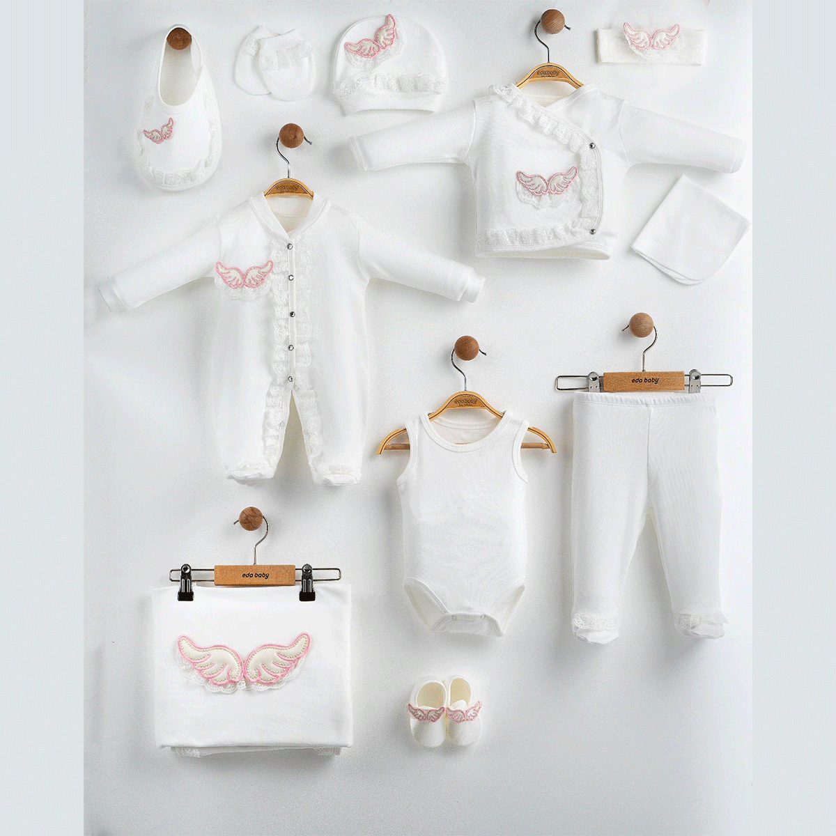 MELEK KANATLI KIZ BEBEK 10 LU SET 0-3 AY