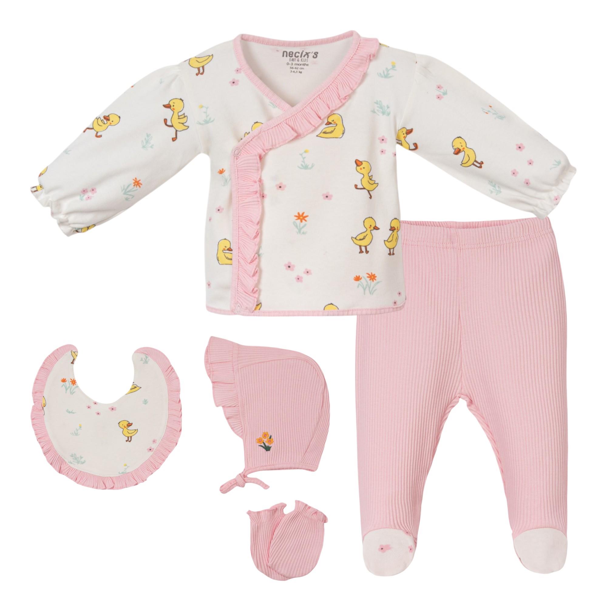 Mercan Ördek Desenli Hastane Çıkışı Beşli Set