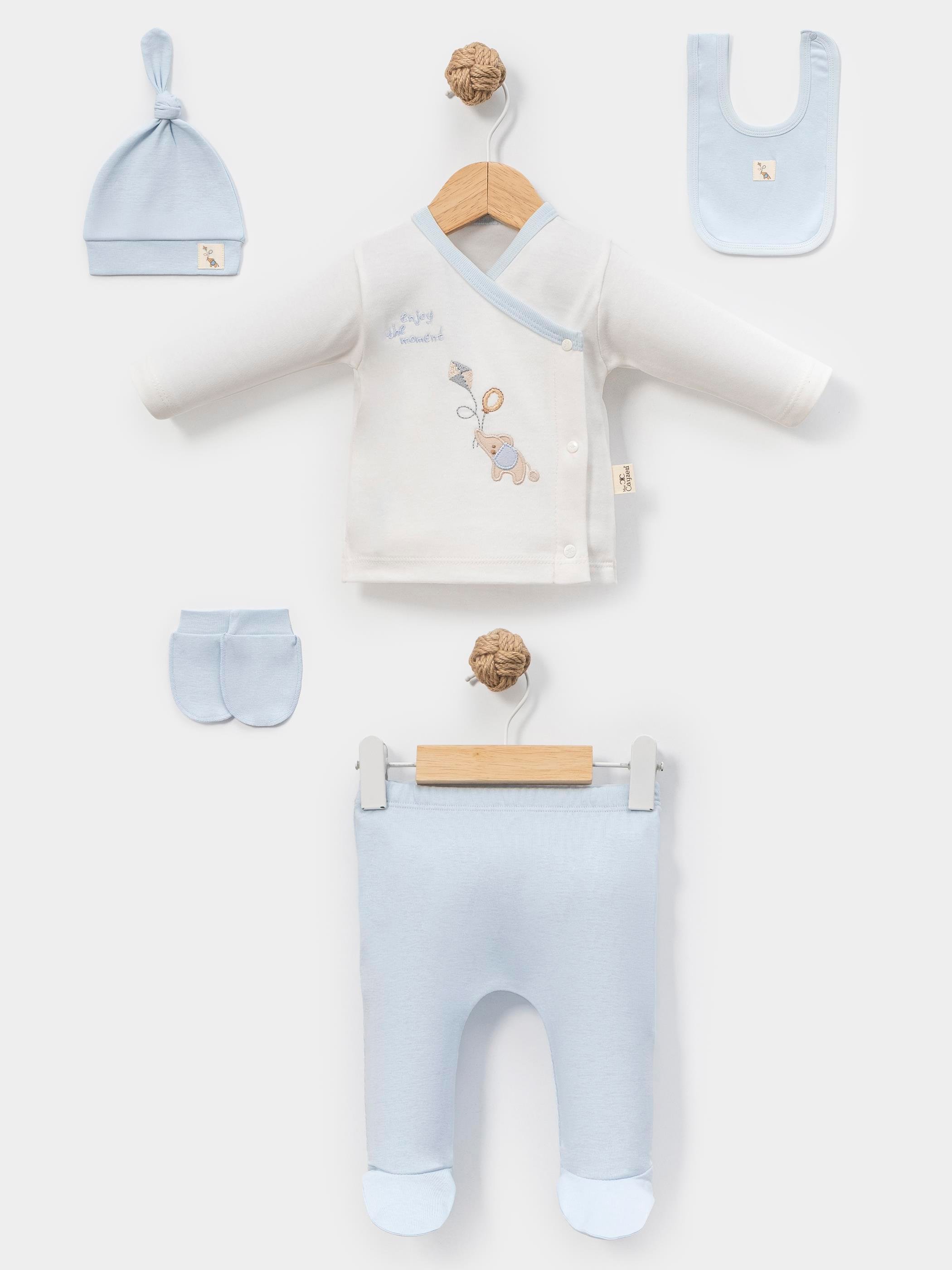 MİNİ CAYZEN FİLLİ NAKIŞLI ERKEK 5 Lİ HASTANE ÇIKIŞ SETİ