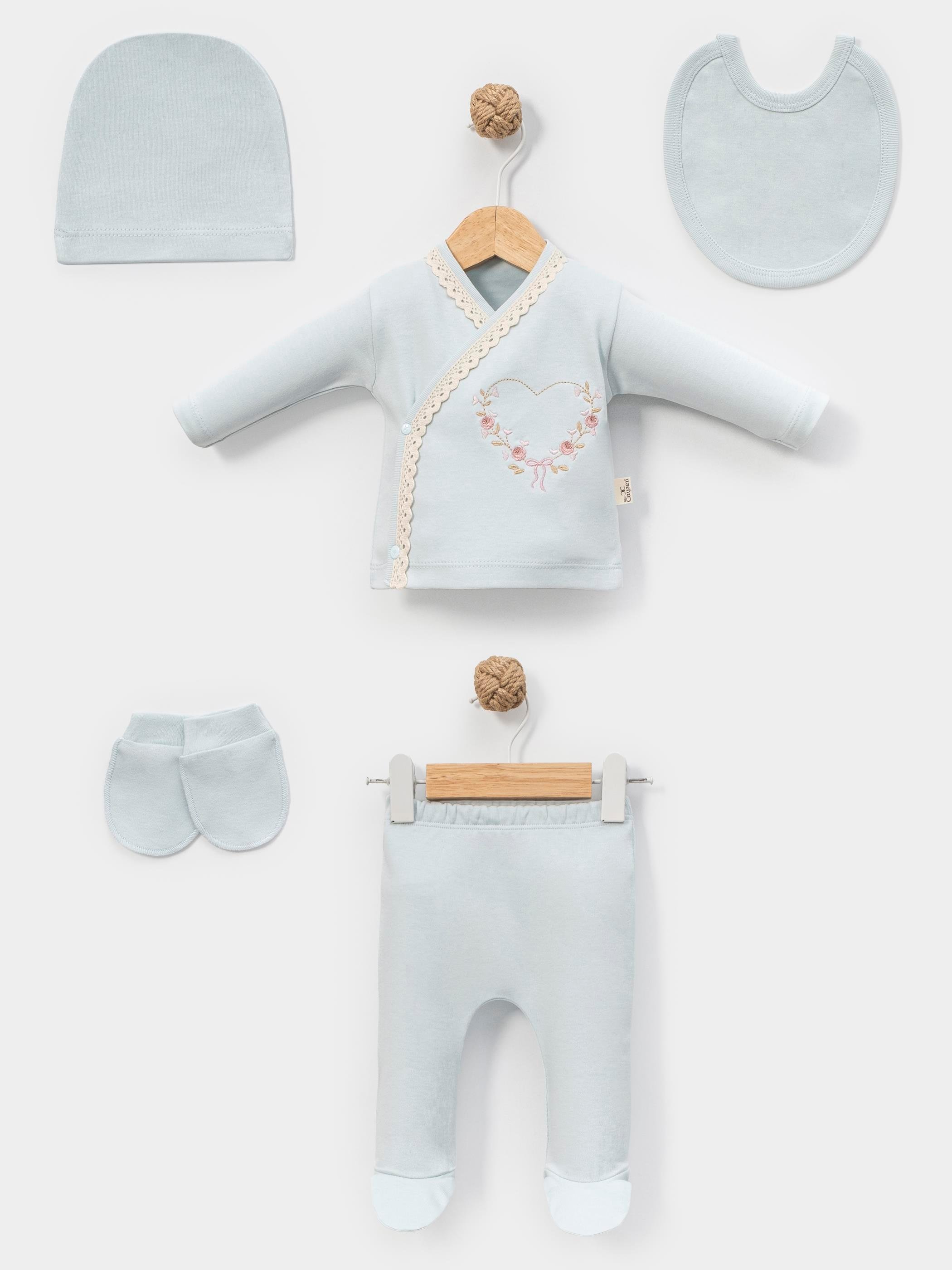 MİNİ CAYZEN KALP NAKIŞLI 5 Lİ HASTANE ÇIKIŞ SETİ