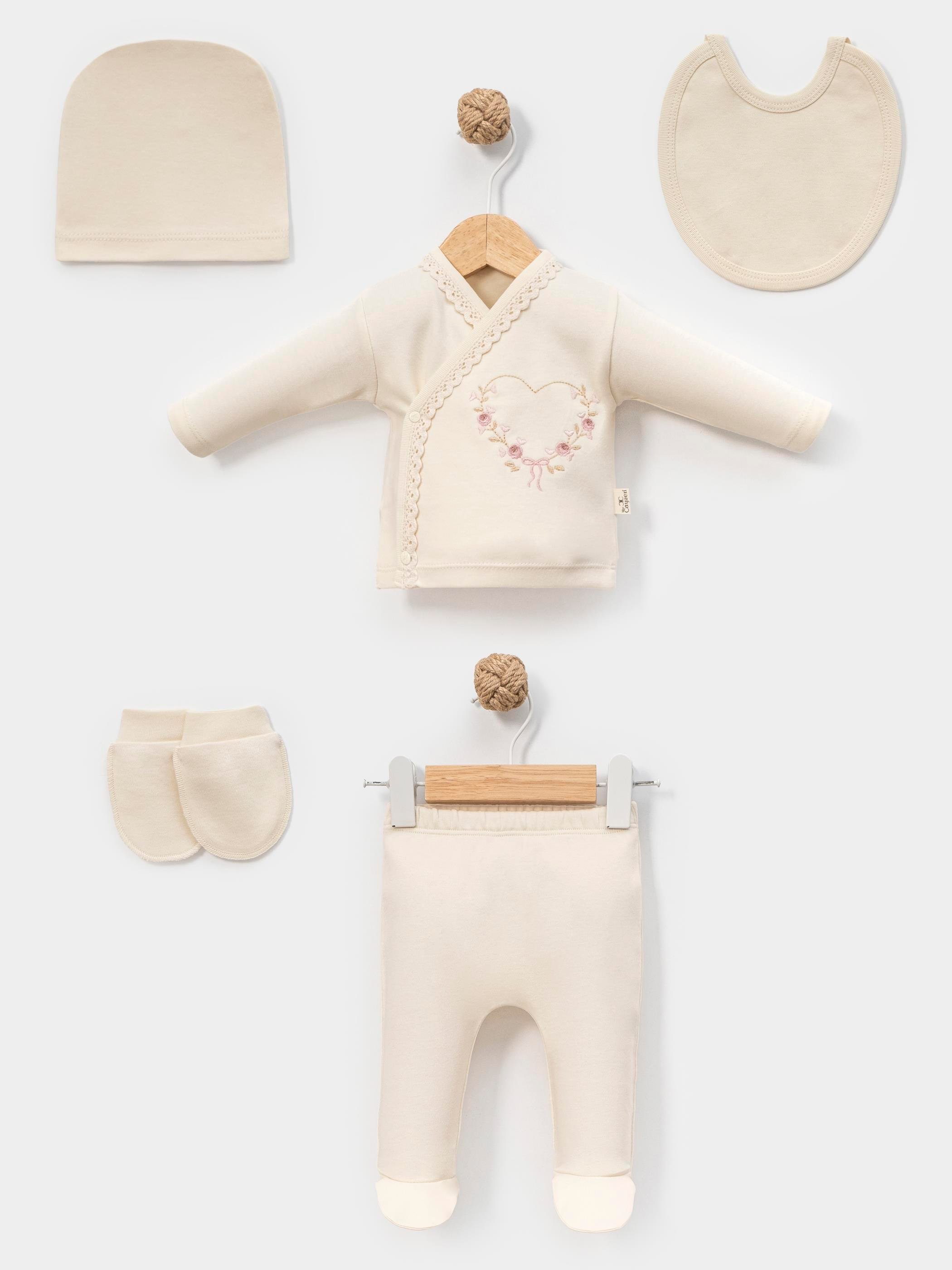 MİNİ CAYZEN KALP NAKIŞLI 5 Lİ HASTANE ÇIKIŞ SETİ