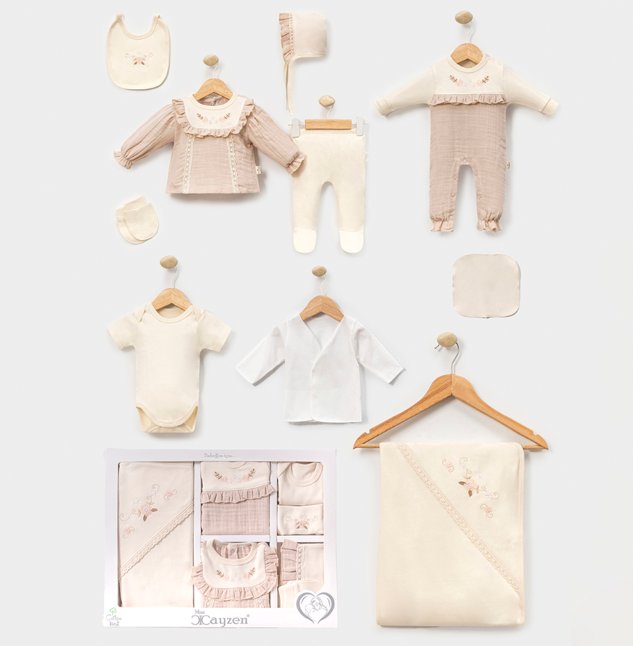 MİNİ CAYZEN MUSLİN NAKIŞLI 10 LU HASTANE ÇIKIŞ SETİ