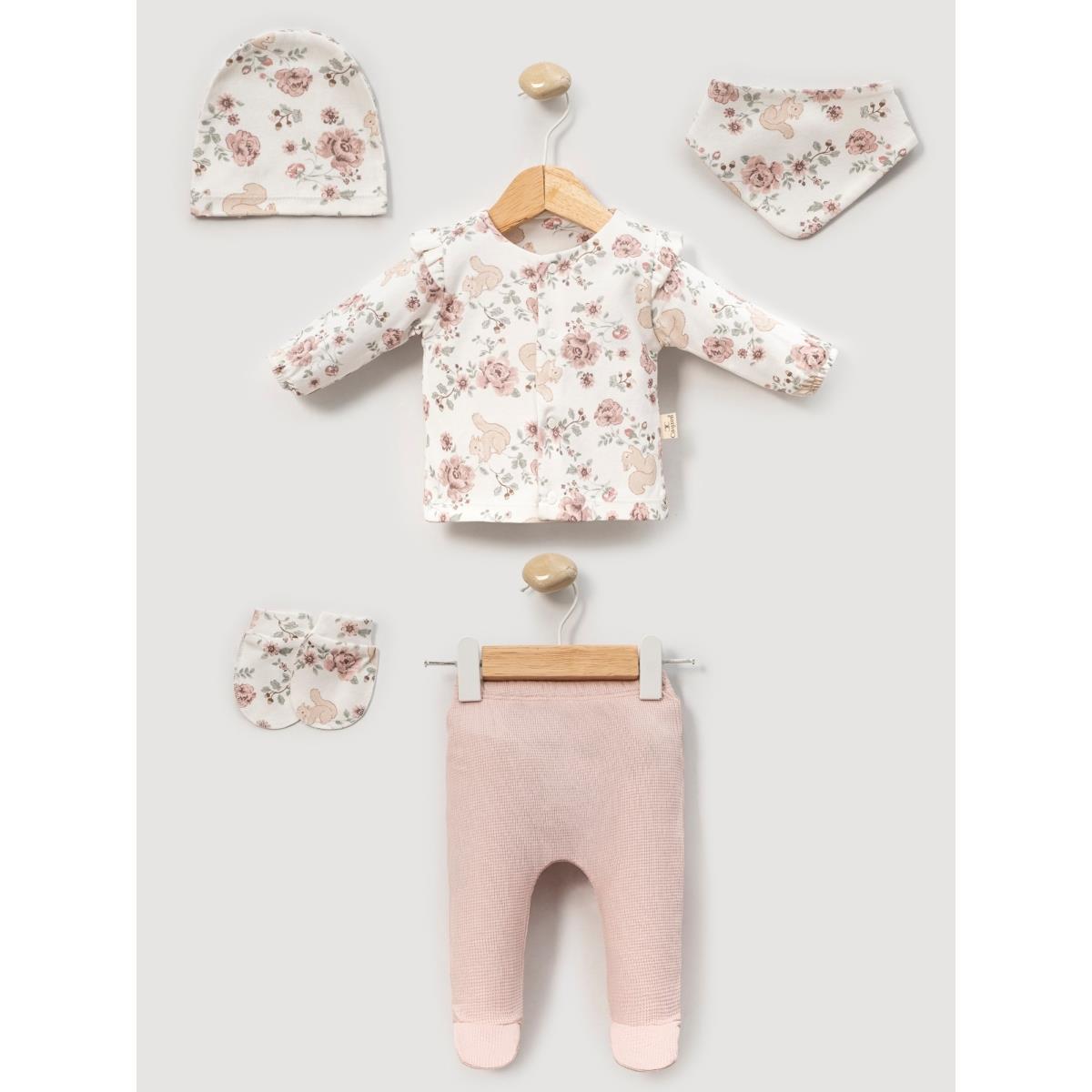 MİNİ CAYZEN SİNCAP DESENLİ KIZ BEBEK 5 Lİ HASTANE ÇIKIŞ SETİ