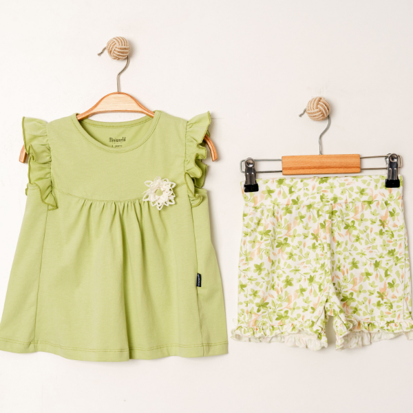 MİNİ WORLD ÇİÇEK BASKILI  ŞORTLU TAKIM