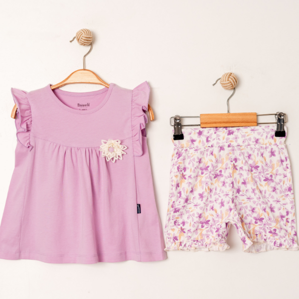 MİNİ WORLD ÇİÇEK BASKILI  ŞORTLU TAKIM