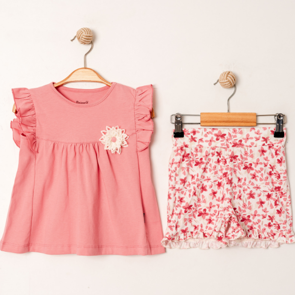 MİNİ WORLD ÇİÇEK BASKILI  ŞORTLU TAKIM