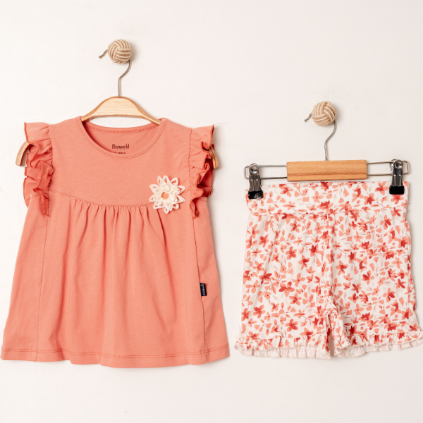 MİNİ WORLD ÇİÇEK BASKILI  ŞORTLU TAKIM