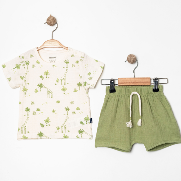 MİNİ WORLD NATÜRE  MÜSLİN ŞORTLU TAKIM 6-24 AY