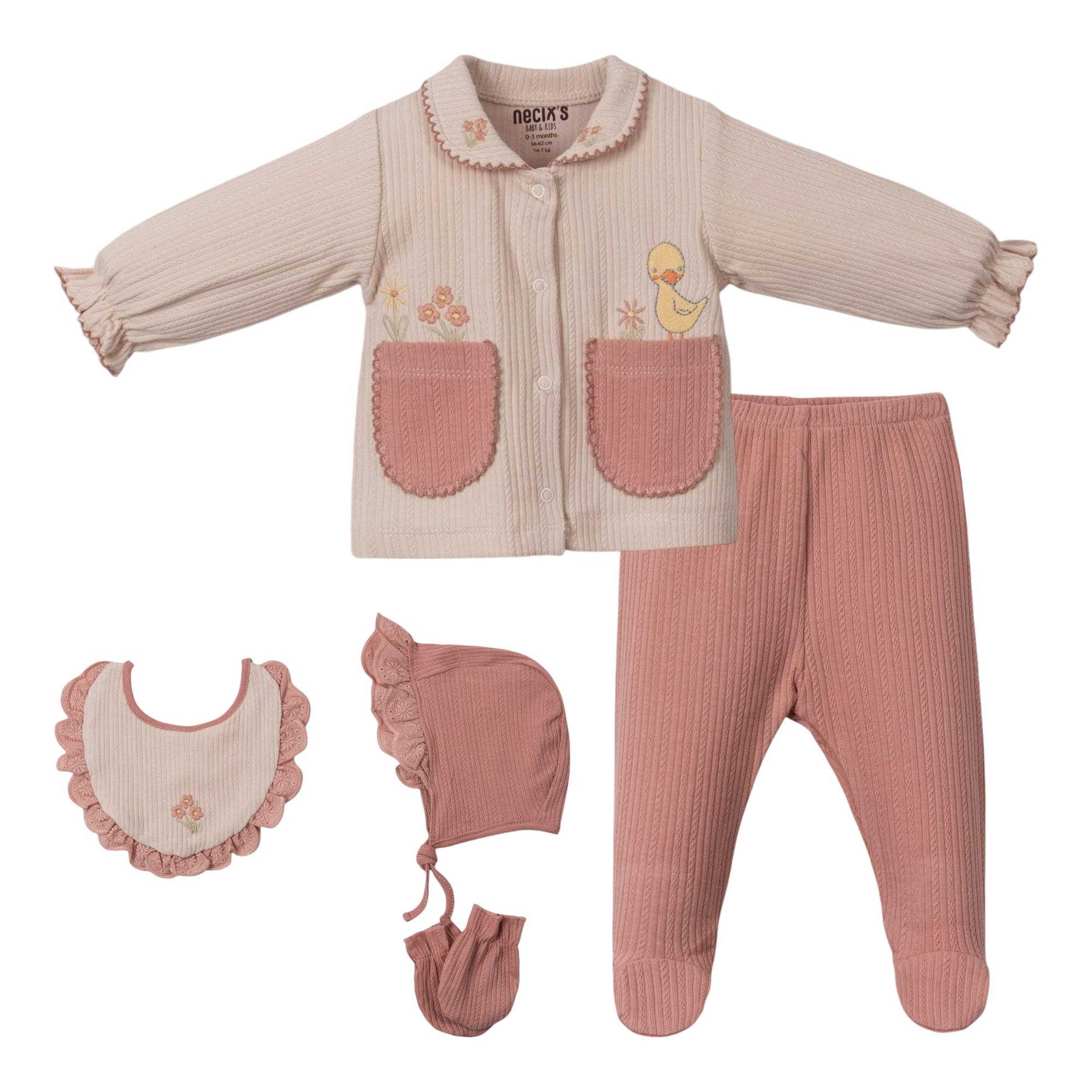 Mürver Ördek Baskılı Kız Bebek Hastane Çıkışı Beşli Set