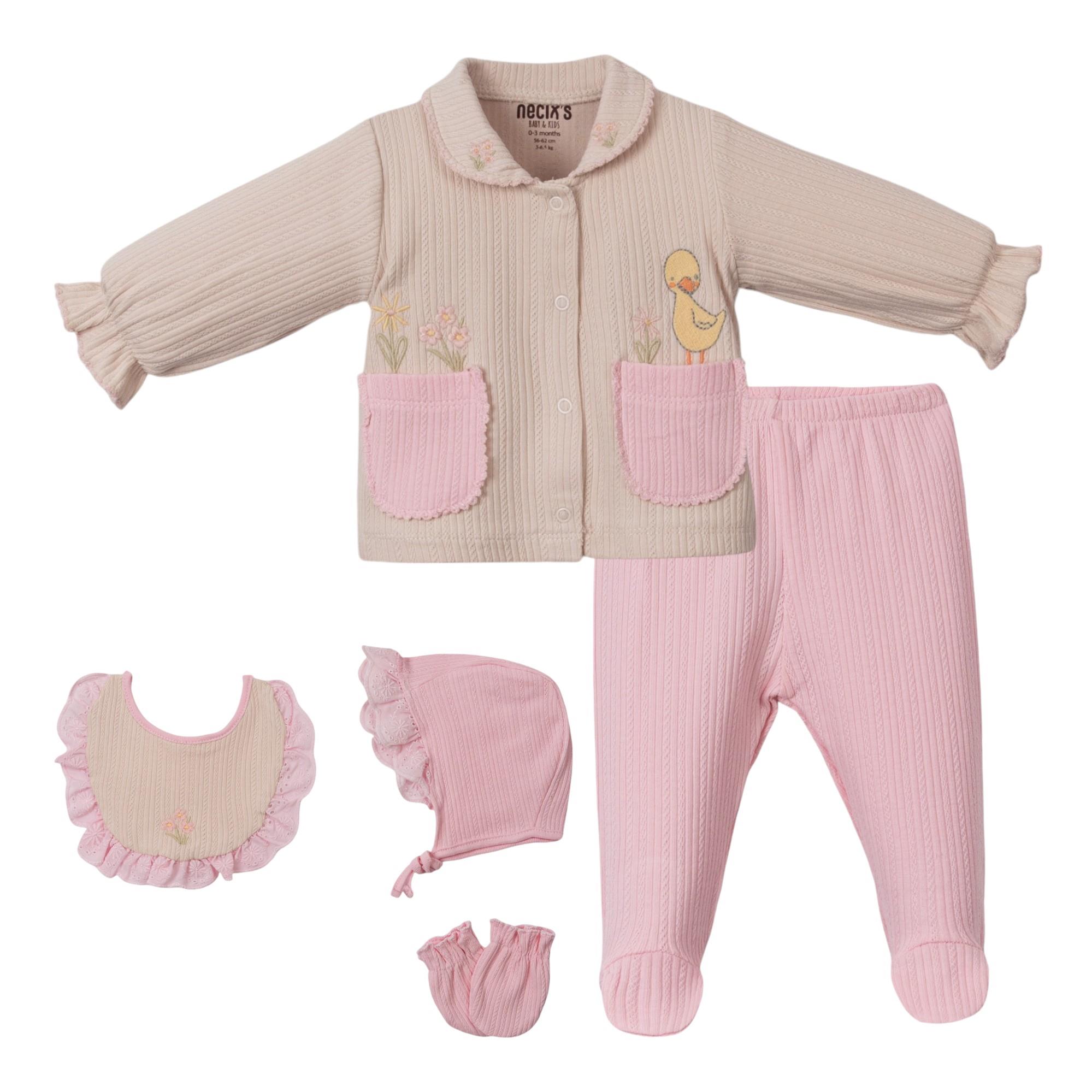 Mürver Ördek Baskılı Kız Bebek Hastane Çıkışı Beşli Set