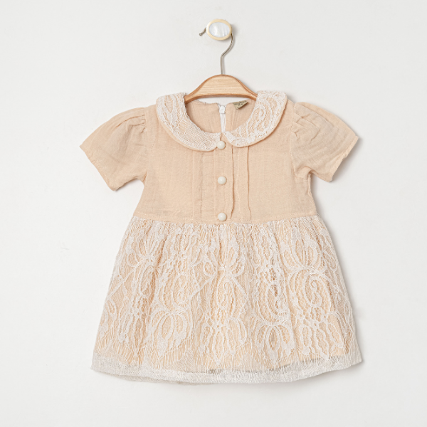 MY PİNGY DANTEL DETAYLI DÜĞMELİ  ELBİSE 9-24 AY