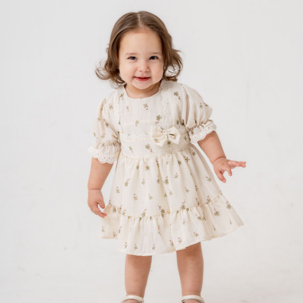 MY PİNGY DANTEL VE ÇİEK DETAYLI  ELBİSE 9-24 AY