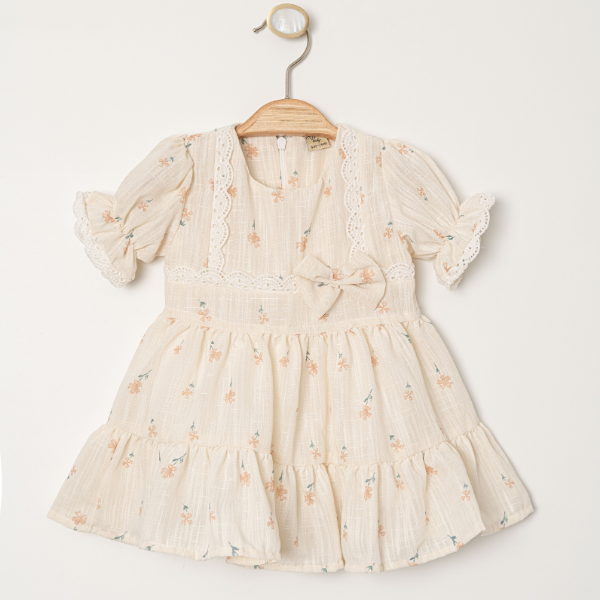 MY PİNGY DANTEL VE ÇİEK DETAYLI  ELBİSE 9-24 AY