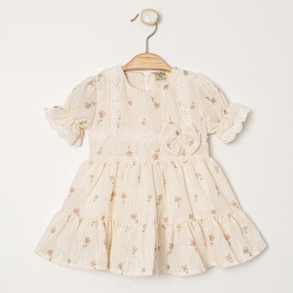 MY PİNGY DANTEL VE ÇİEK DETAYLI  ELBİSE 9-24 AY